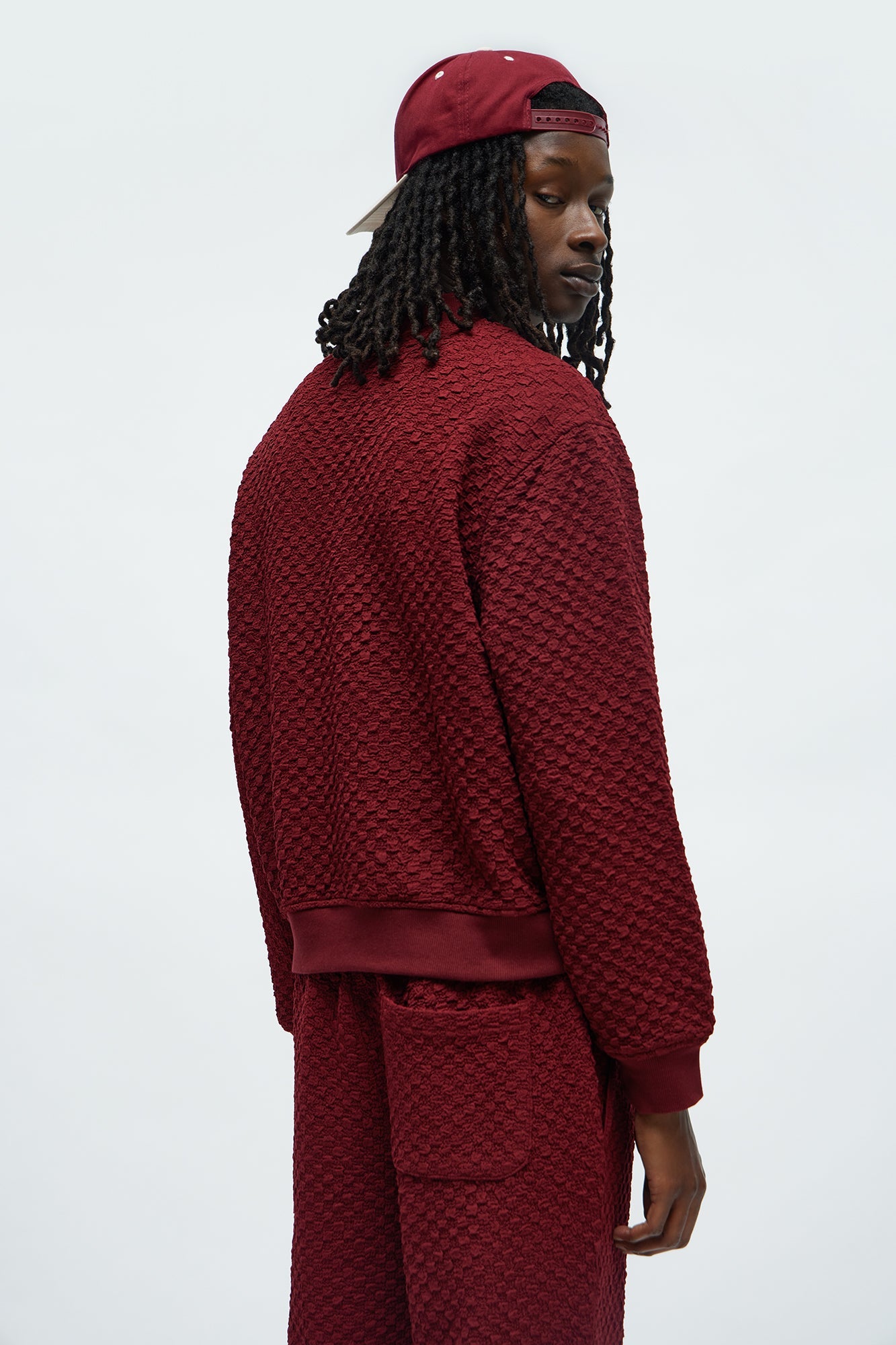 Soho Weave Bomber Jacket - Burgundy