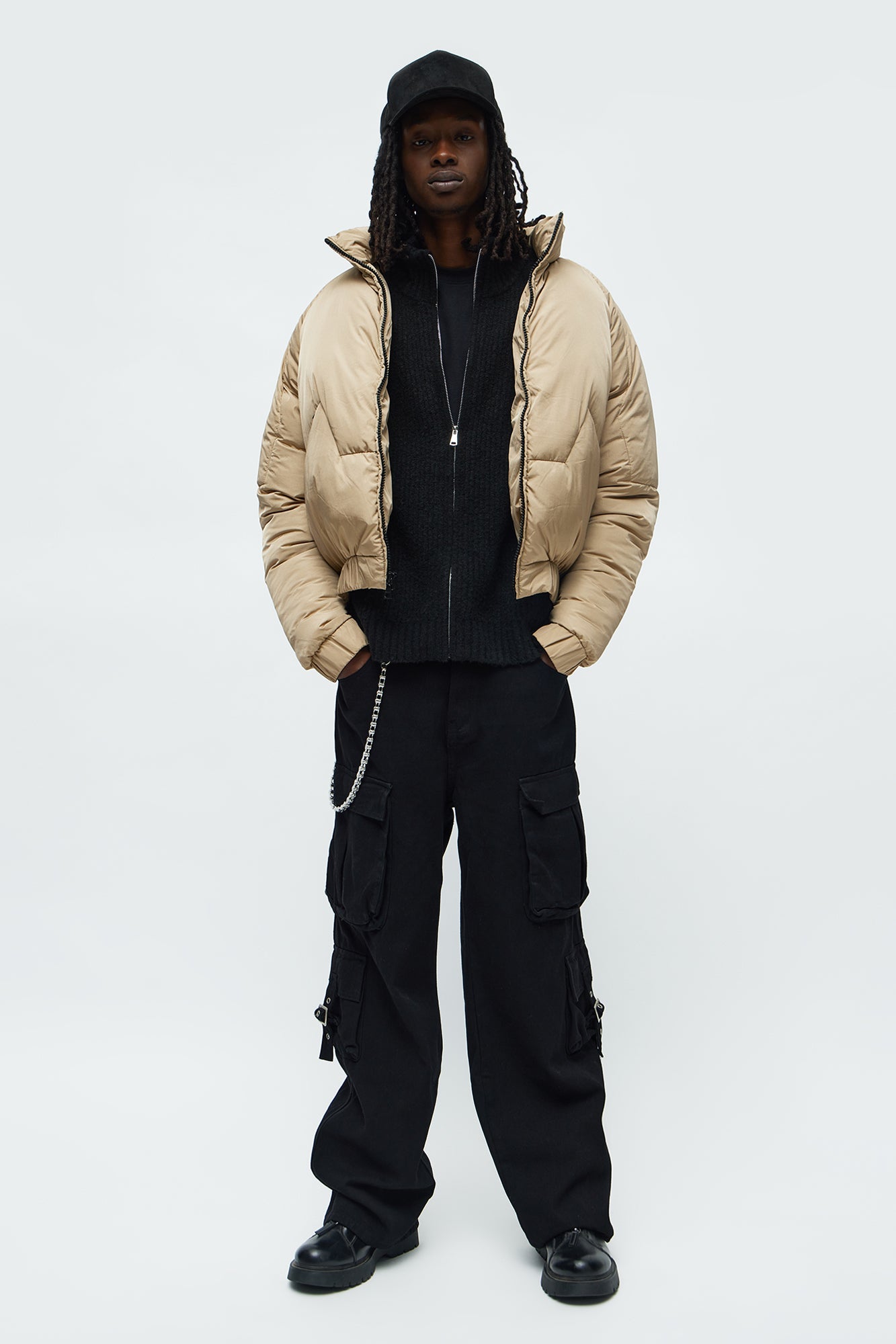 Cropped Look At Me Paneled Puffer Jacket - Tan