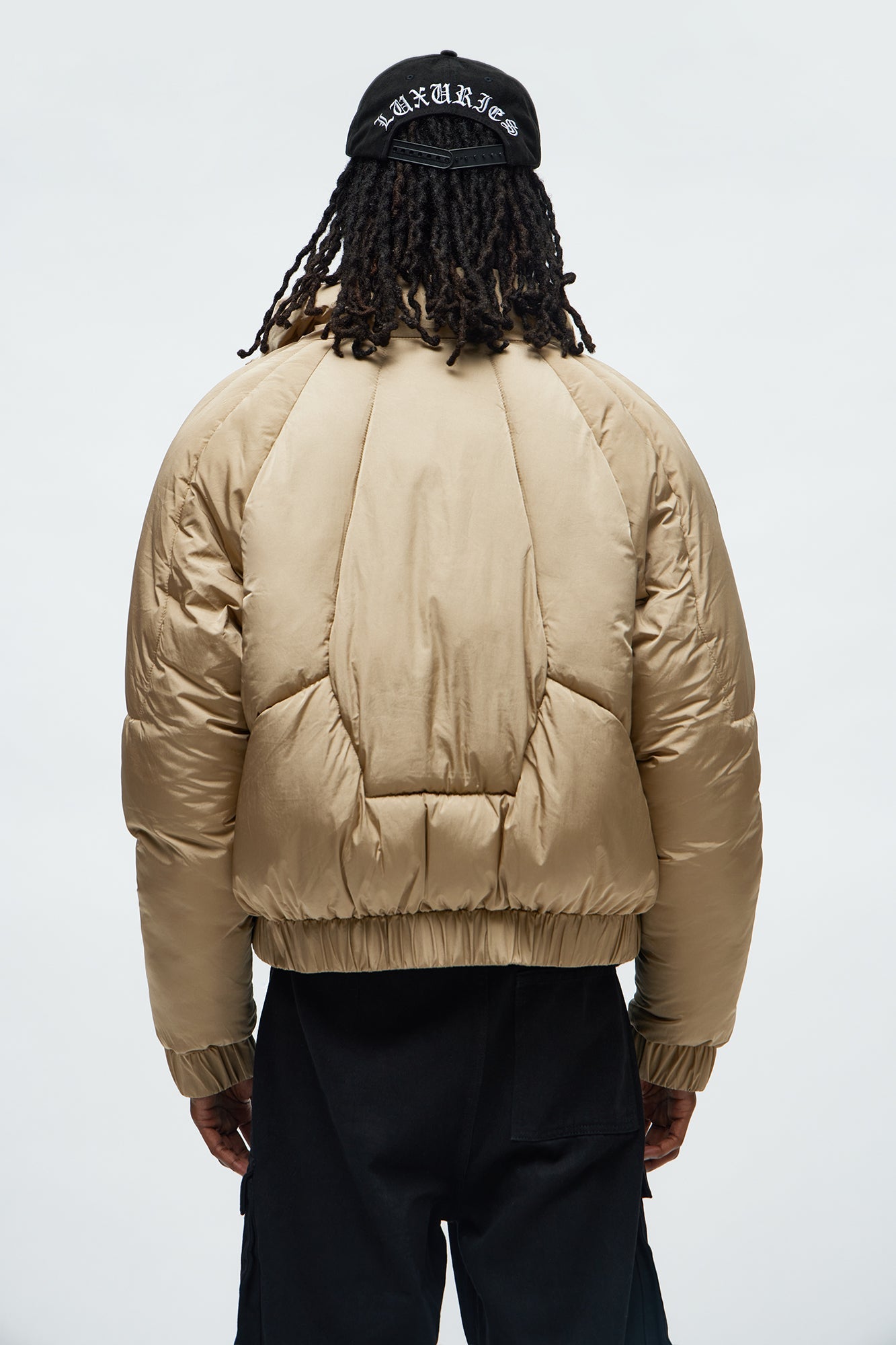 Cropped Look At Me Paneled Puffer Jacket - Tan