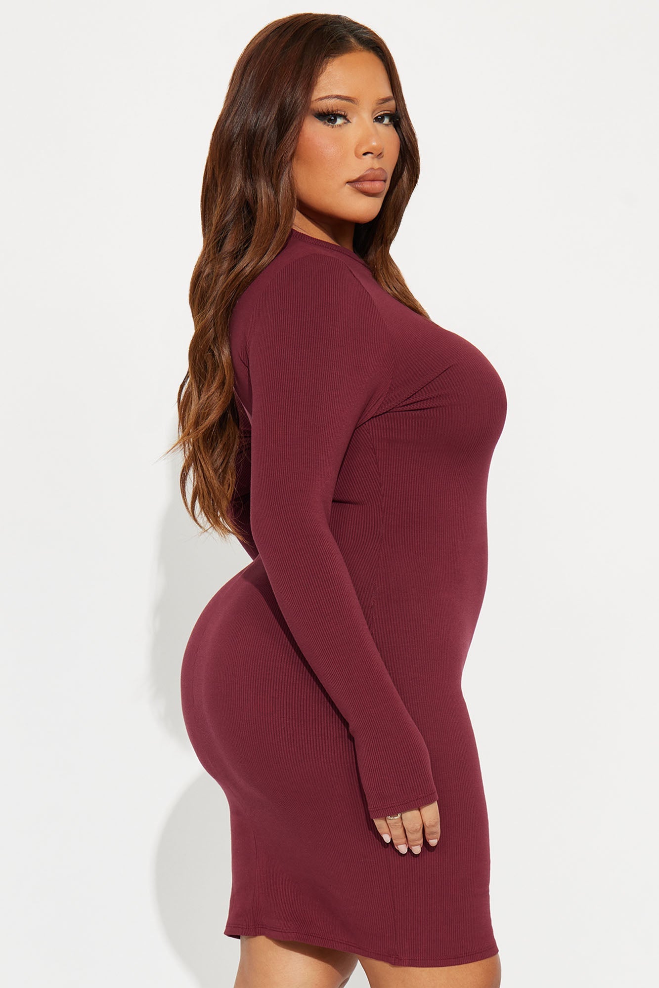 Bella Snatched Mini Dress - Wine
