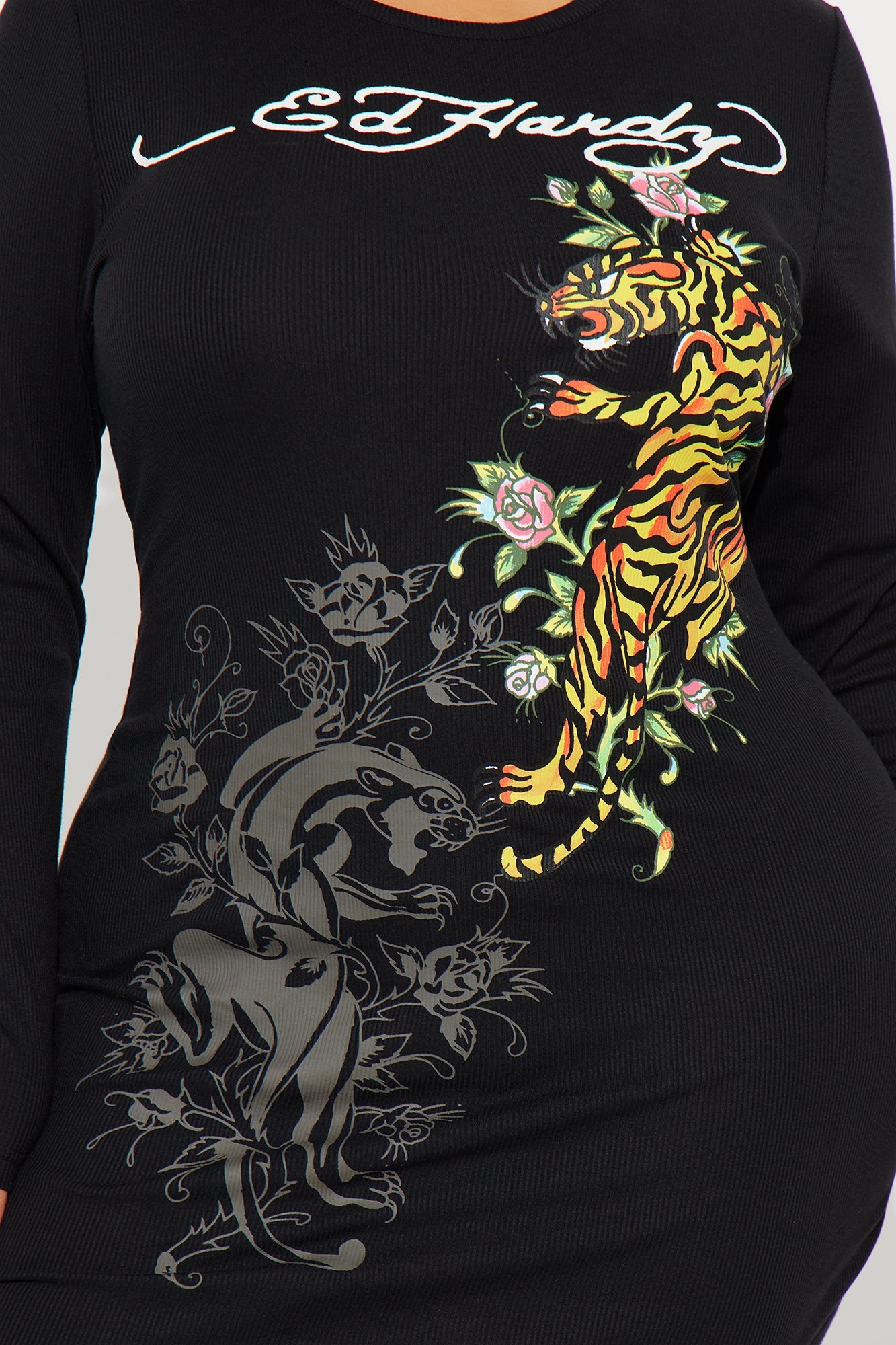 Ed Hardy Tiger Ribbed Mini Dress - Black