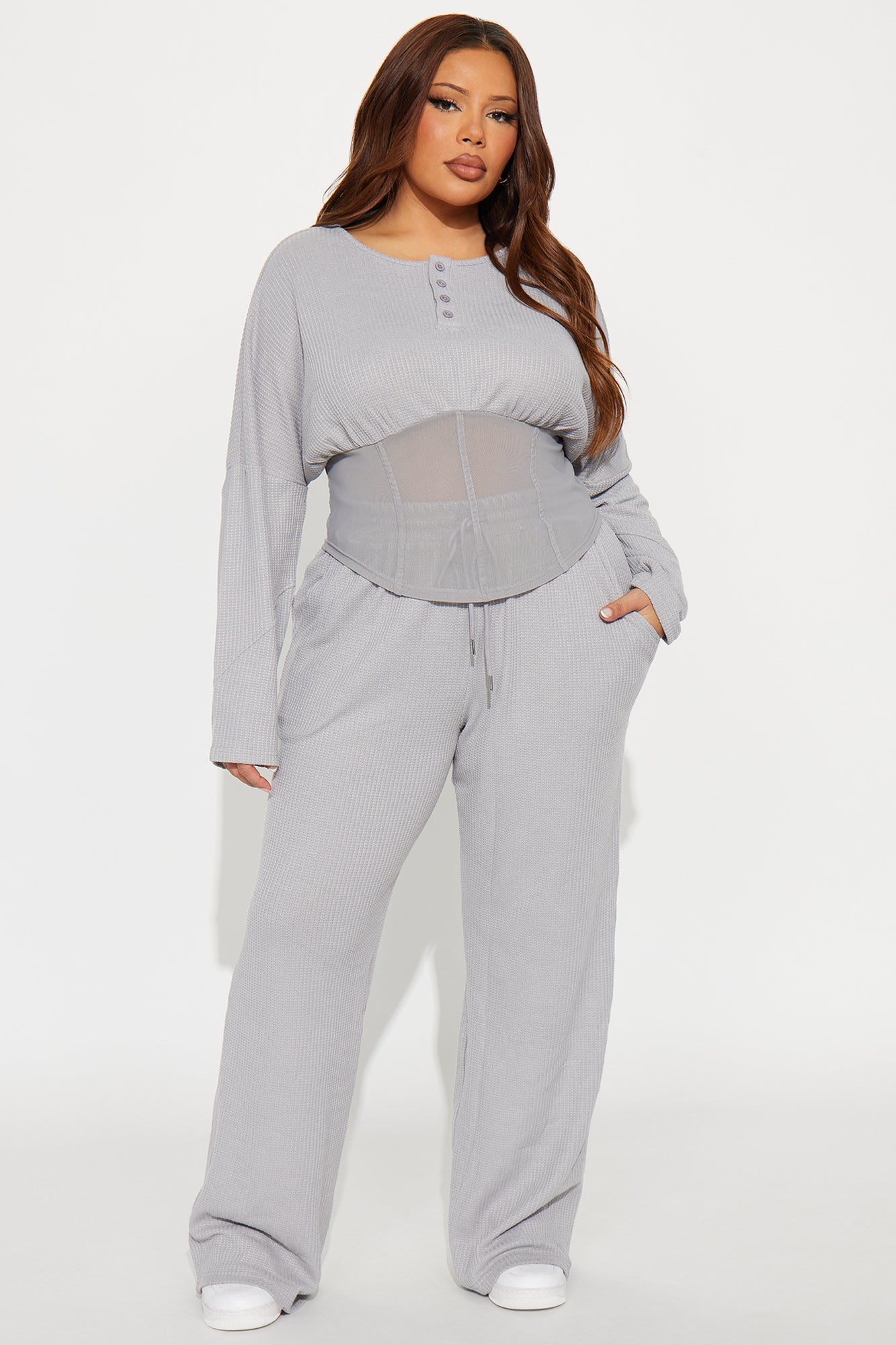 Misha Corset Waist Thermal Pant Set - Grey
