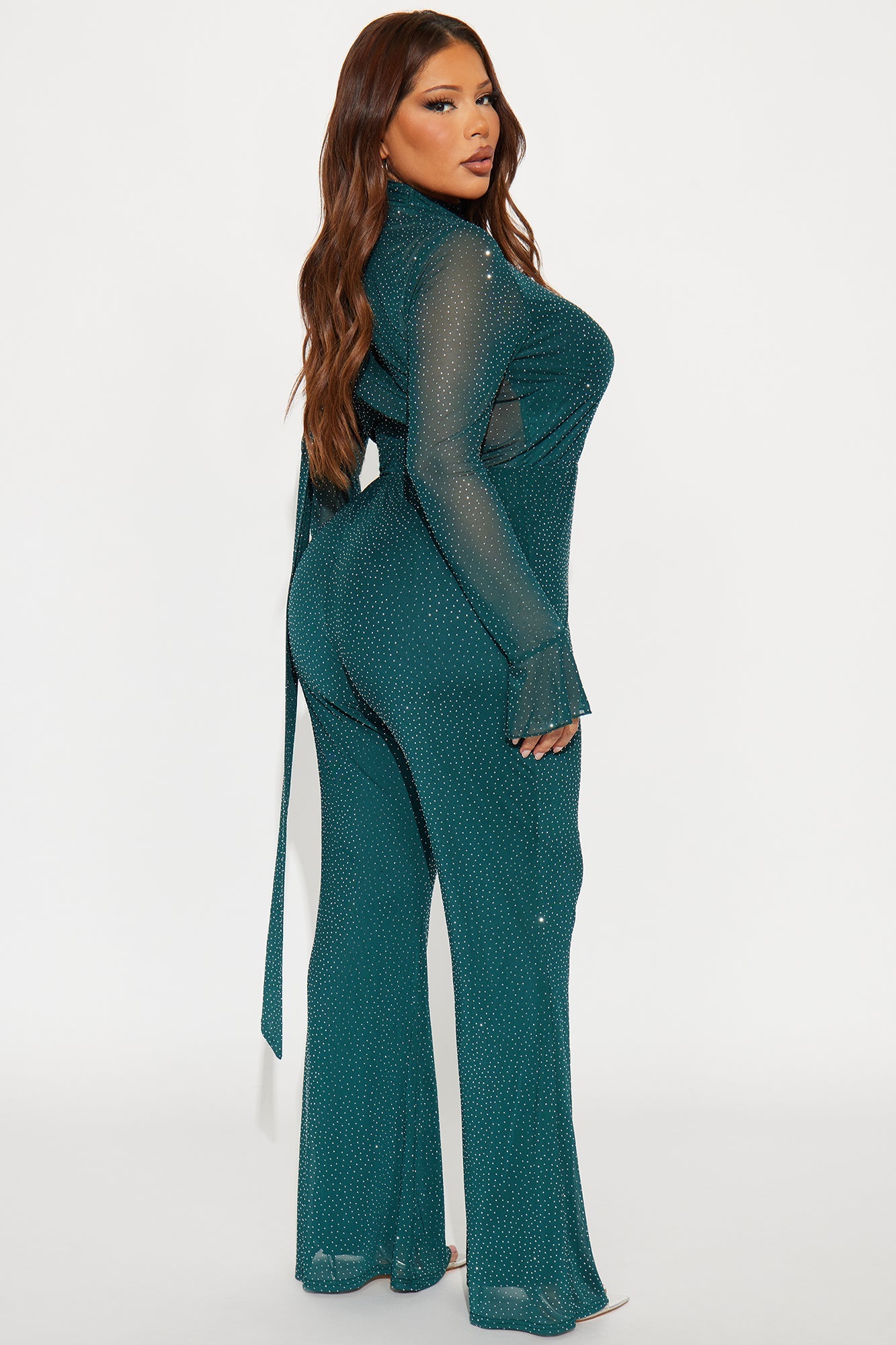 Amaya Rhinestone Scarf Jumpsuit - Hunter