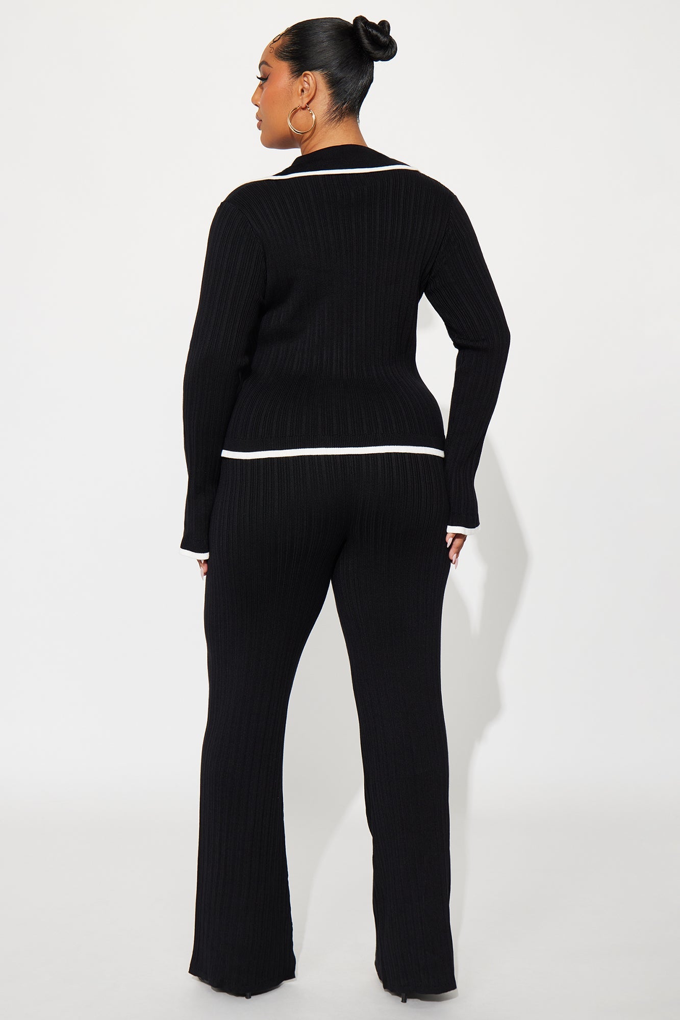 Macy Sweater Knit Flare Pant Set - Black