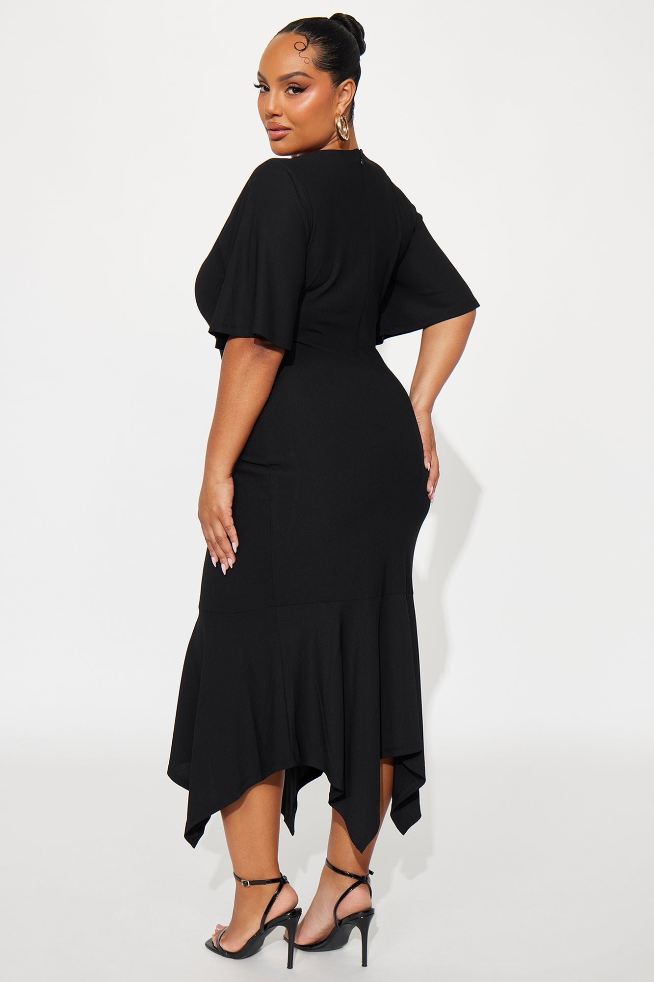 Audrina Asymmetrical Mermaid Midi Dress - Black