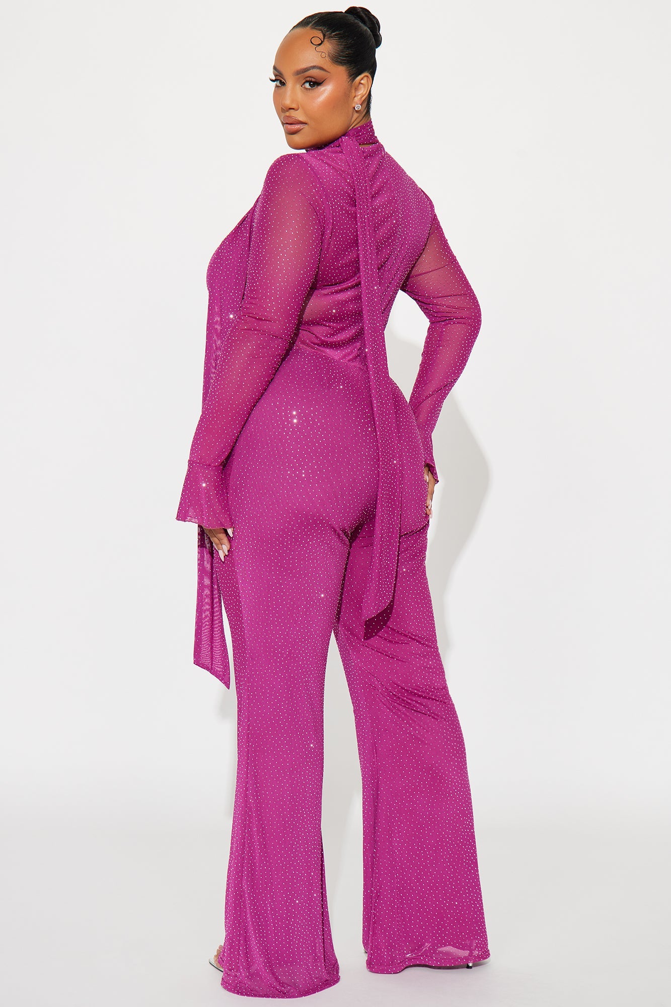 Amaya Rhinestone Scarf Jumpsuit - Magenta