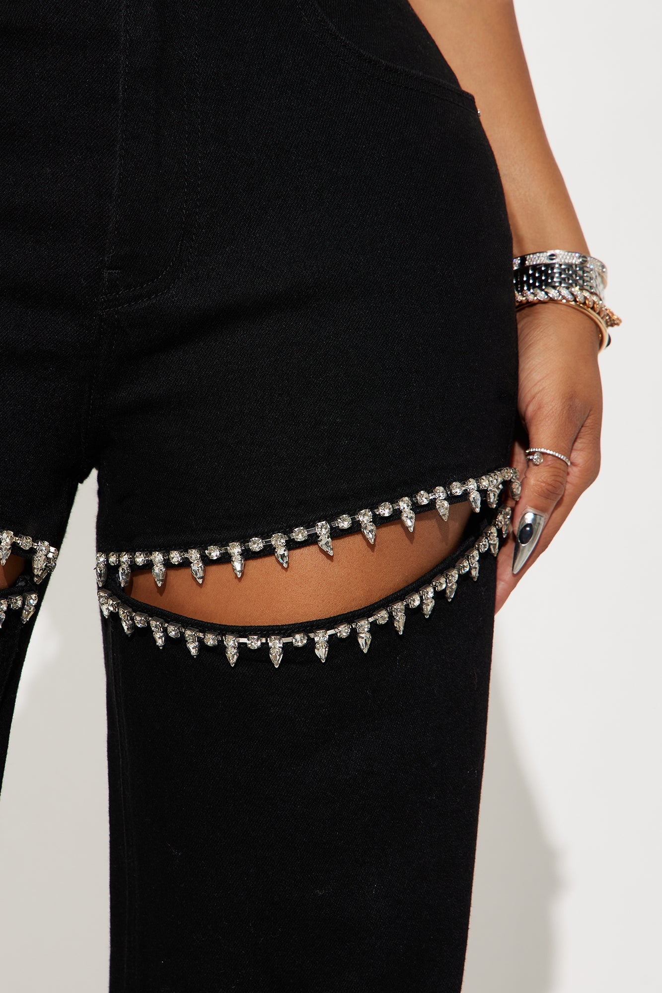 You Belong With Me Stretch Embellished Straight Leg Jeans - Black