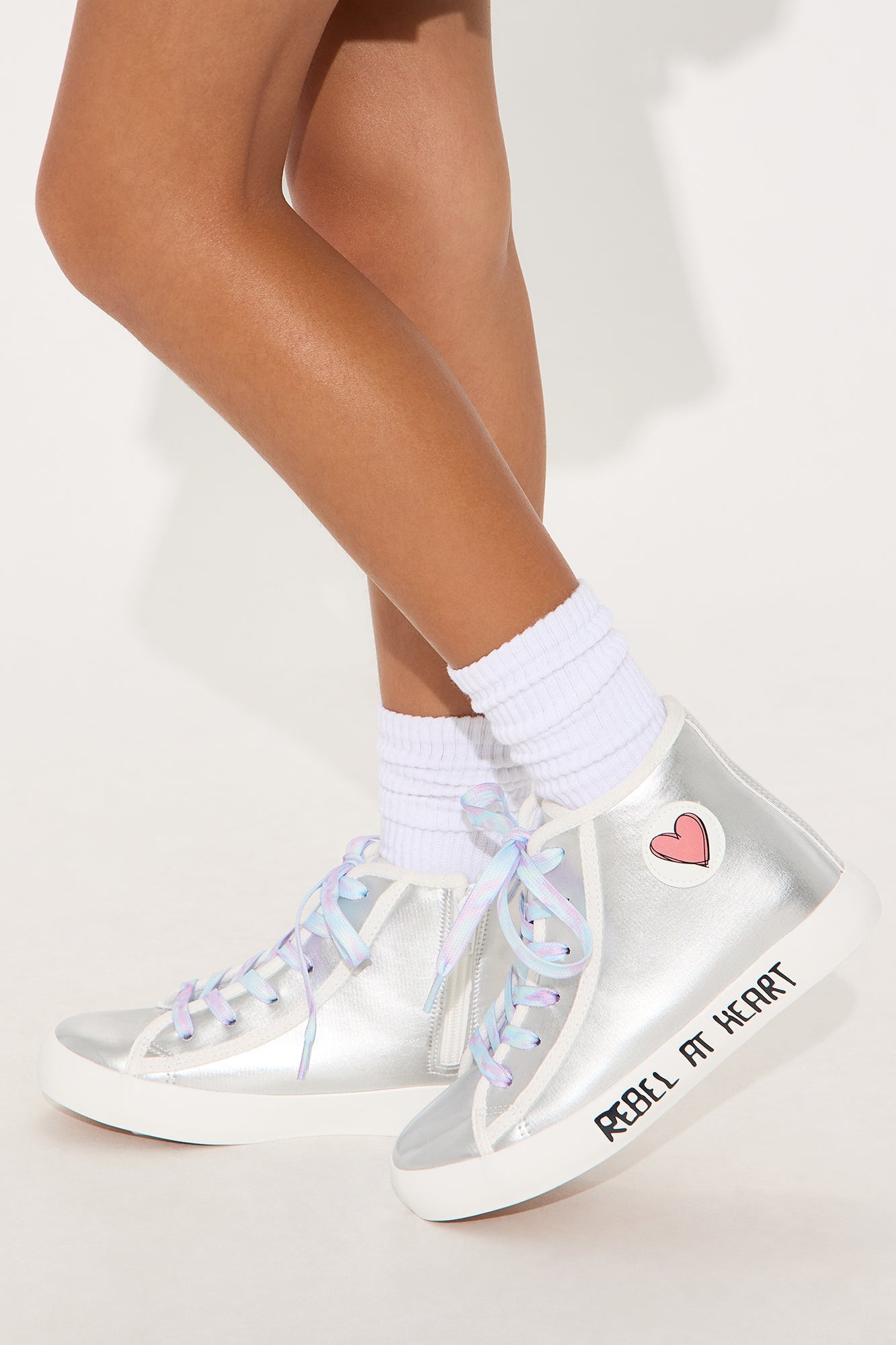 Mini Rebel At Heart High Top Metallic Sneaker - Silver