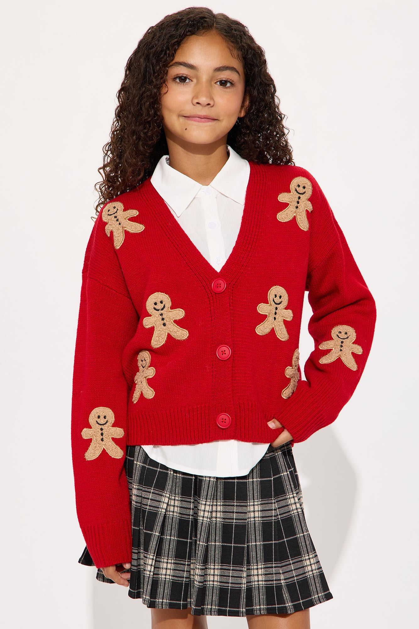 Mini Feeling Festive Gingerbread Cardigan - Red/combo