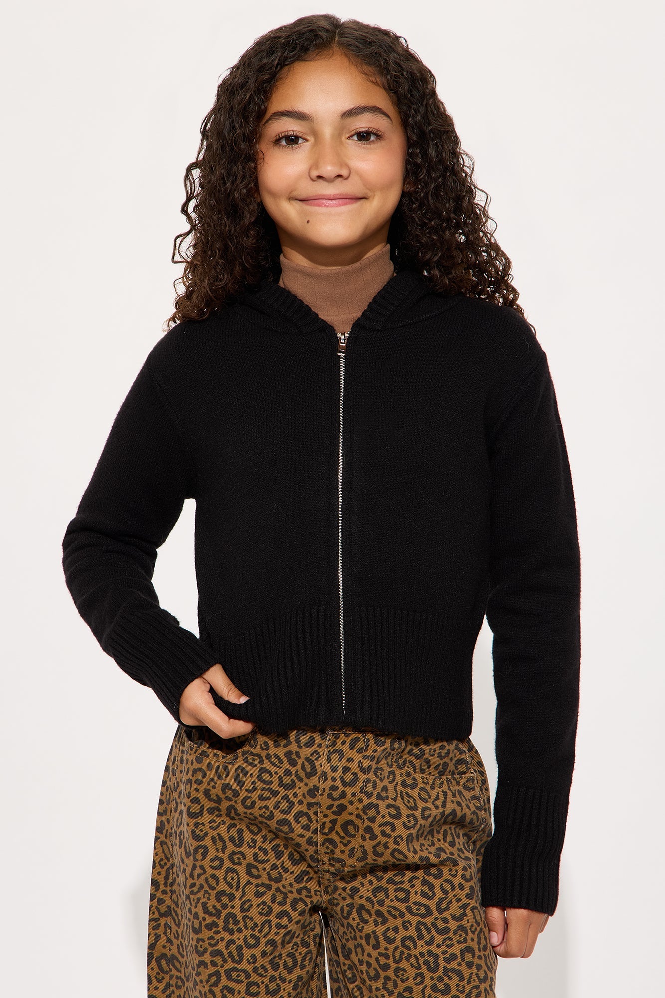 Mini Lana Zip Up Sweater - Black