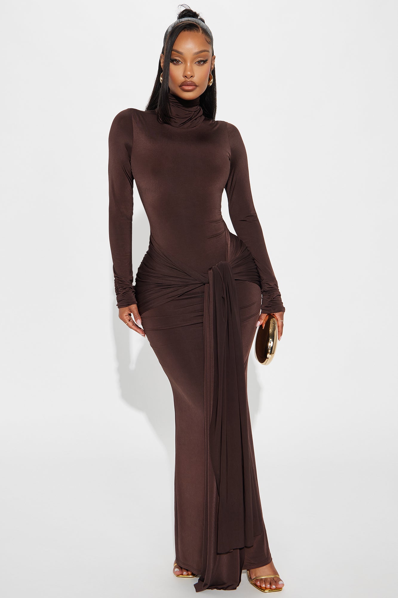 Sienna Long Sleeve Maxi Dress - Chocolate