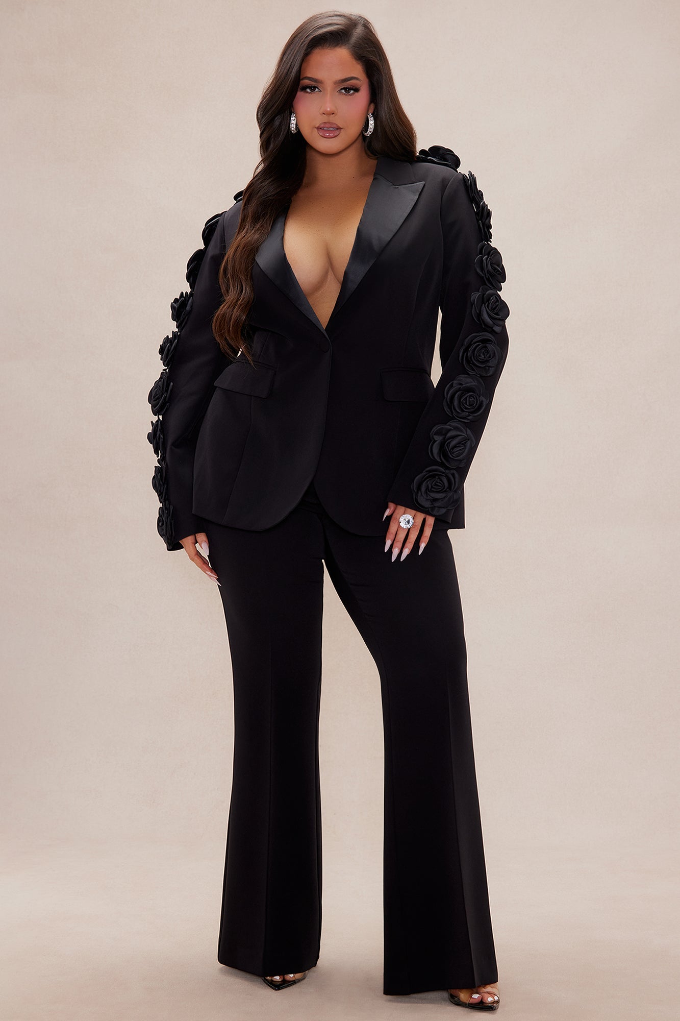 Mary Rosette Pant Suit Set - Black