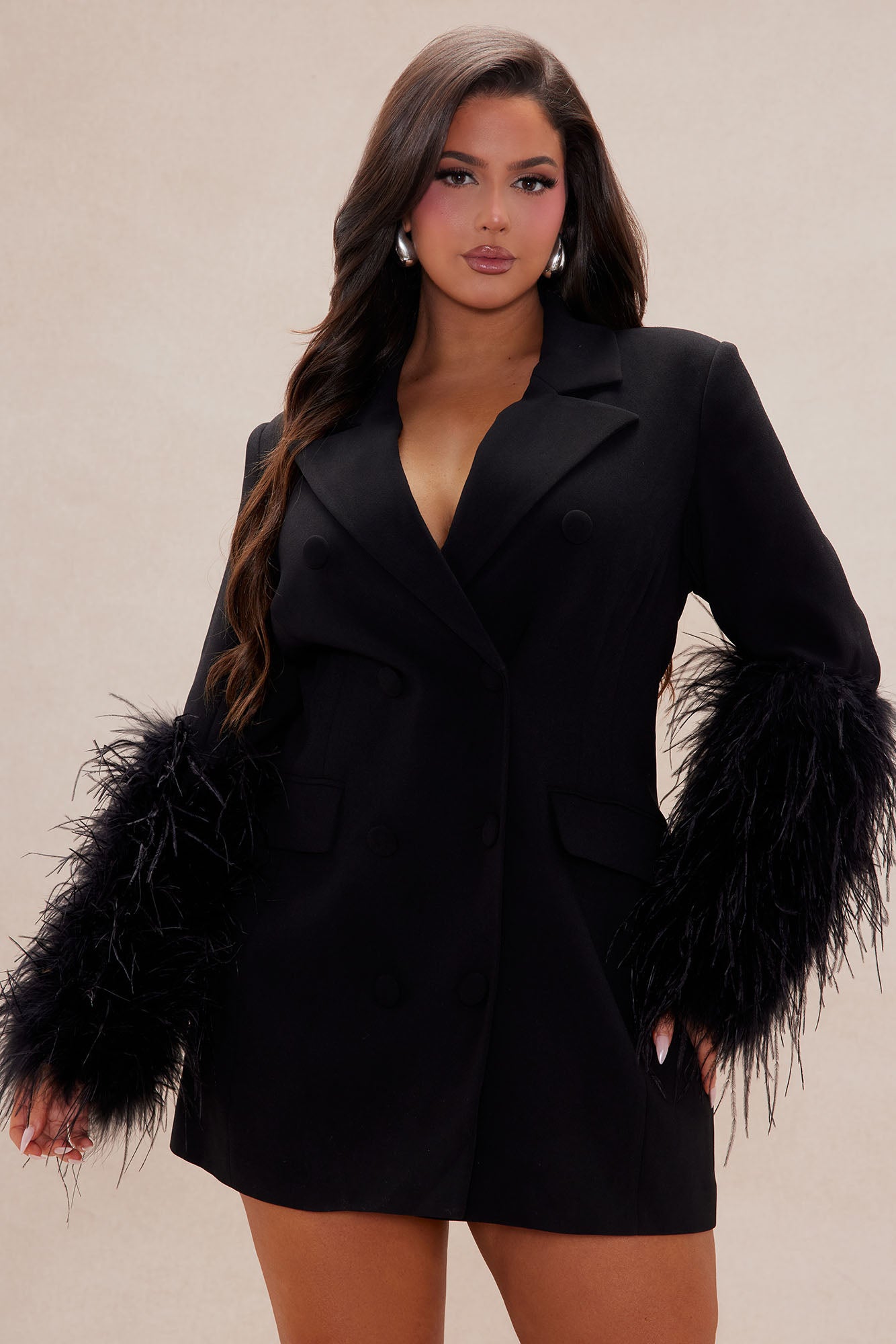 Maya Feather Blazer Dress - Black