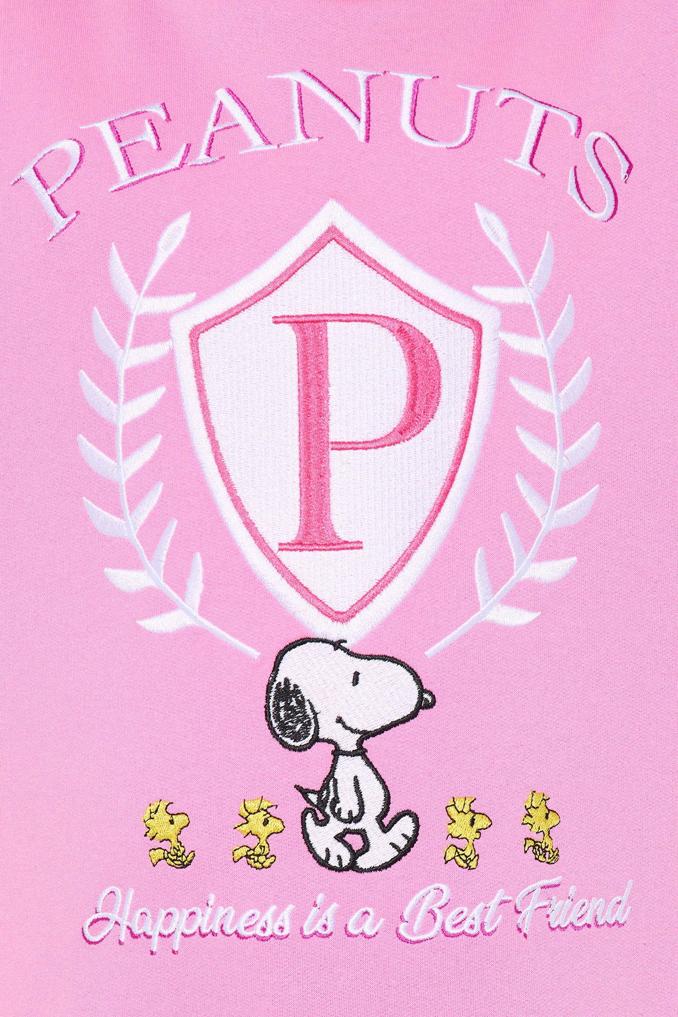 Mini Snoopy Best Friends Embroidered Crew Neck Sweatshirt - Hot Pink