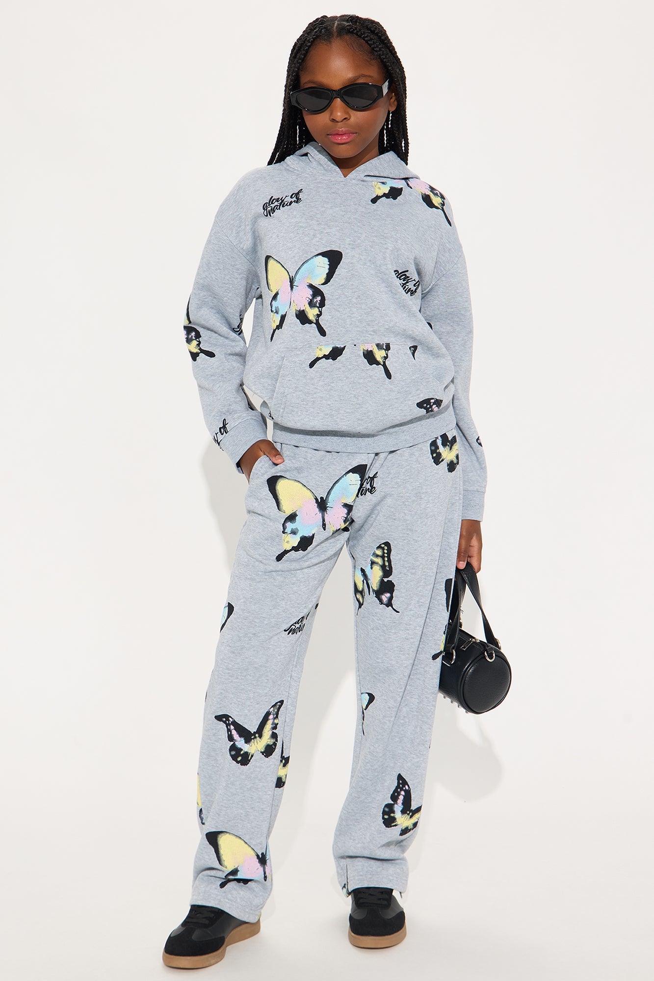 Mini Staying Fly Sweatshirt And Wide Leg Pant Set - Heather Grey