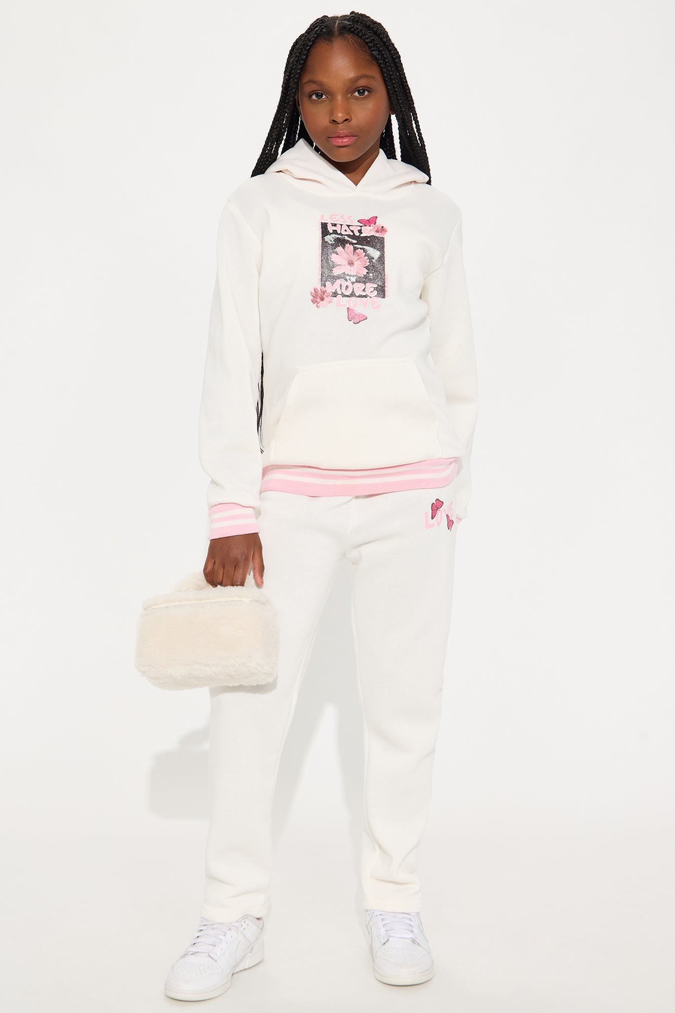 Mini Less Hate More Love Hoodie And Pant Set - Ivory