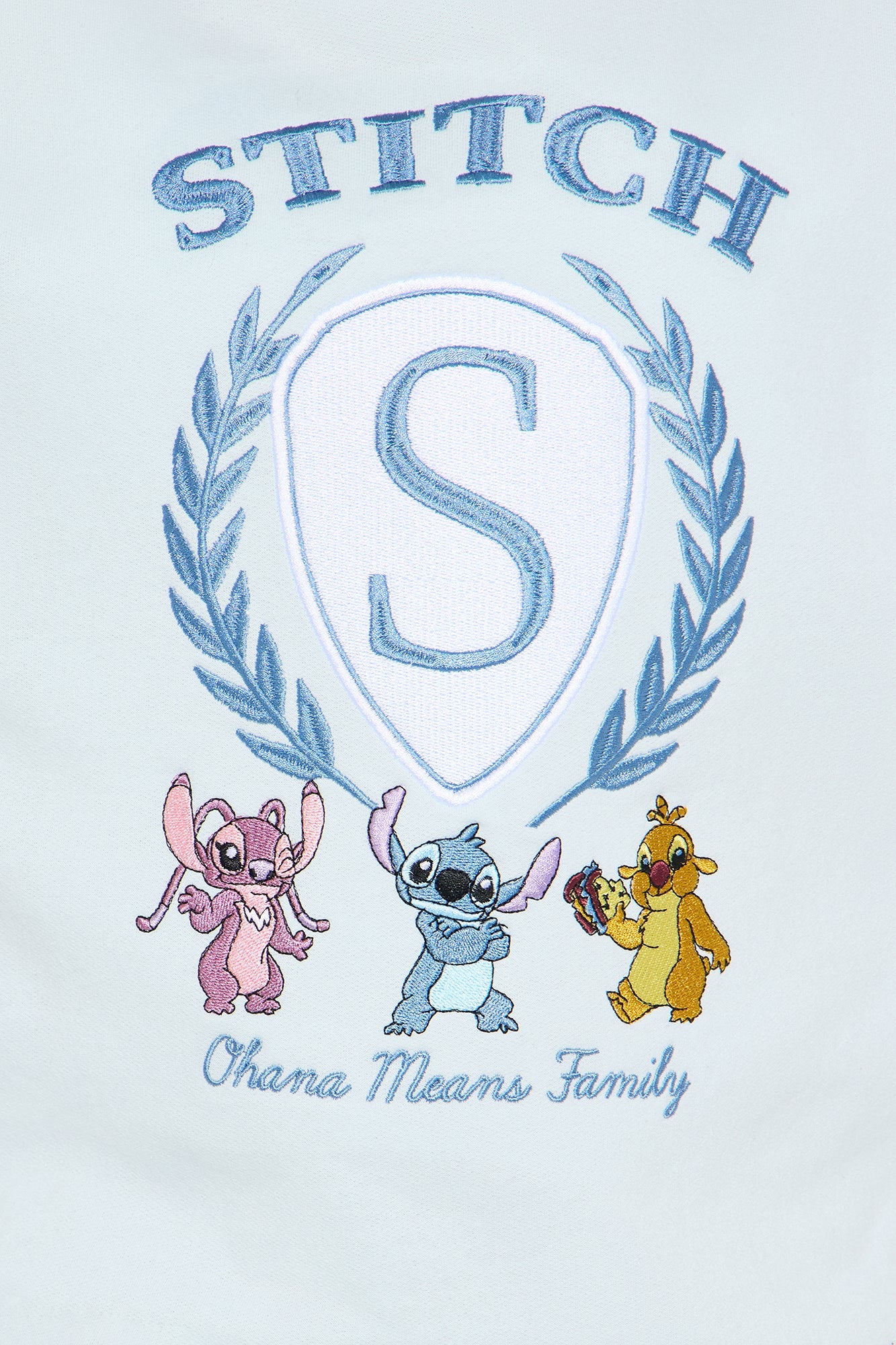 Mini Stitch Ohana Means Family Embroidered Crew Neck Sweatshirt - Light Blue
