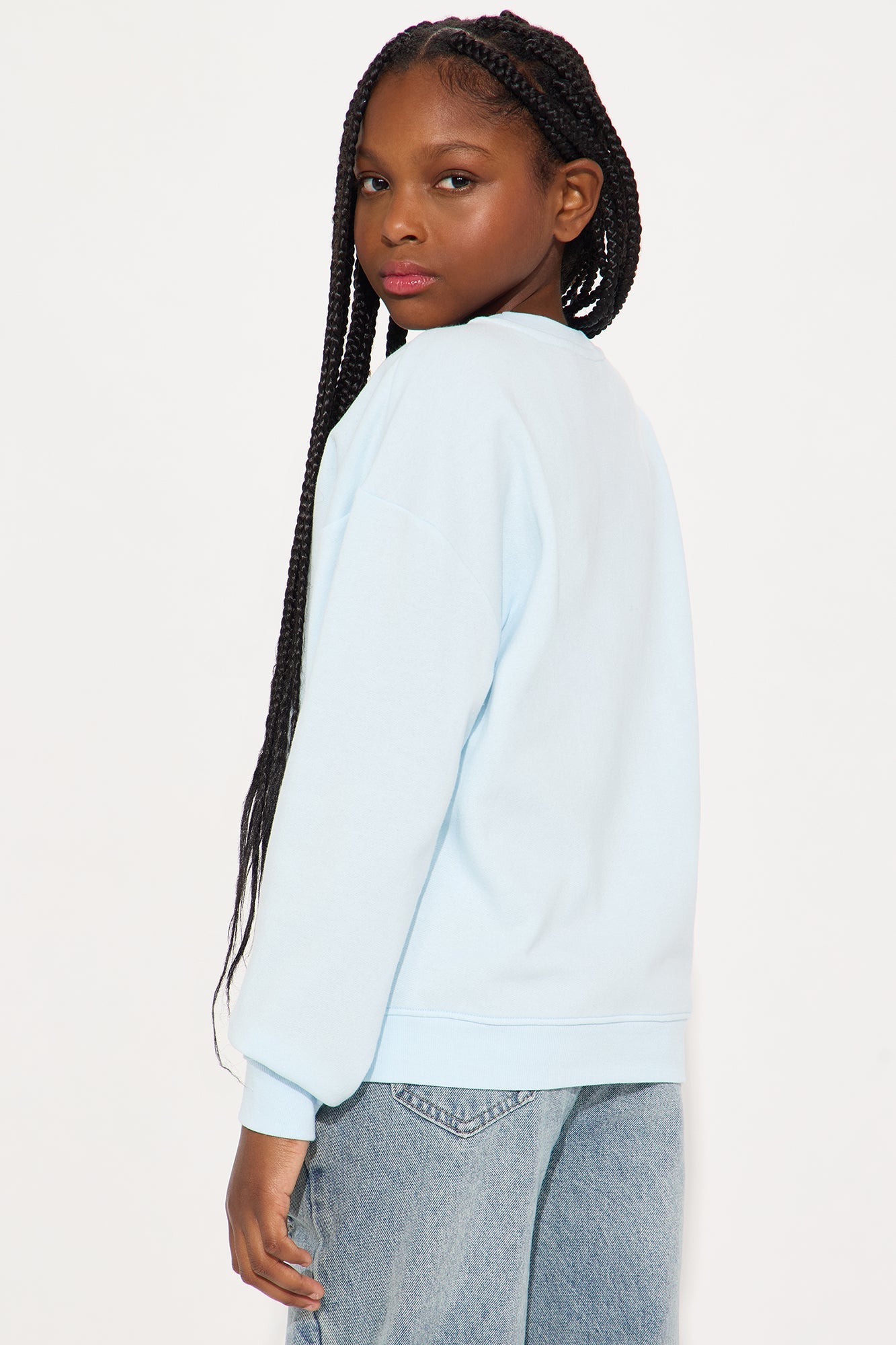 Mini Stitch Ohana Means Family Embroidered Crew Neck Sweatshirt - Light Blue