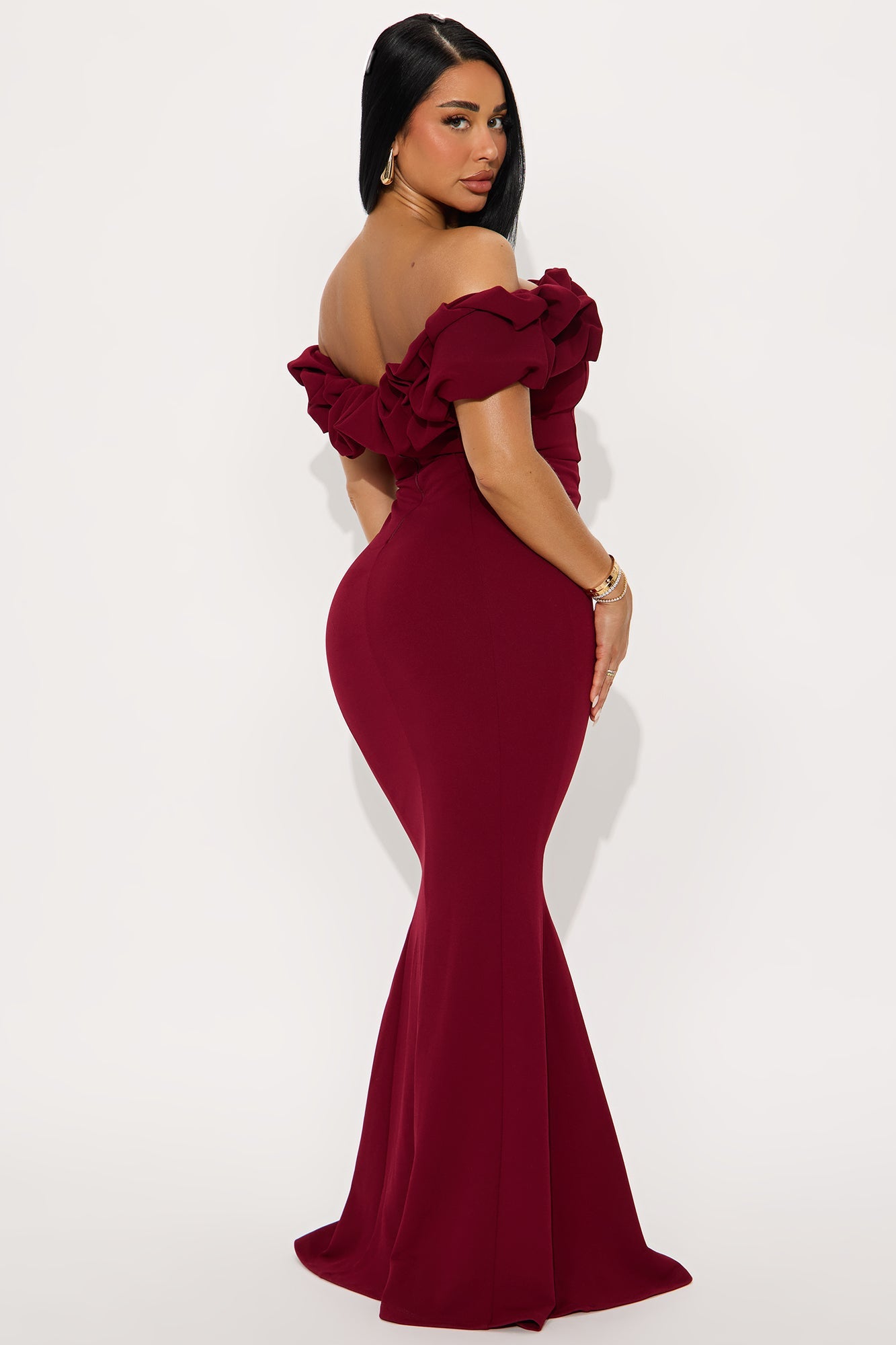 Clear Mind Ruffle Maxi Gown - Burgundy