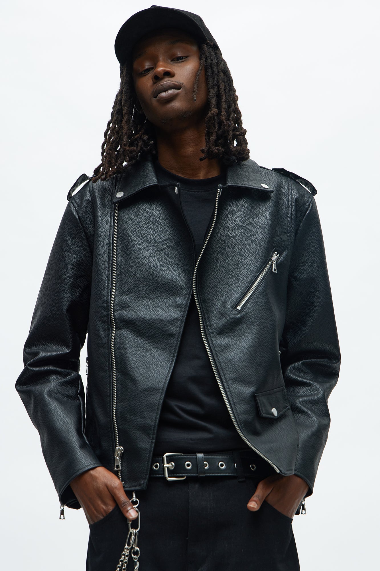 Bike Rider Pebble Faux Leather Moto Jacket - Black