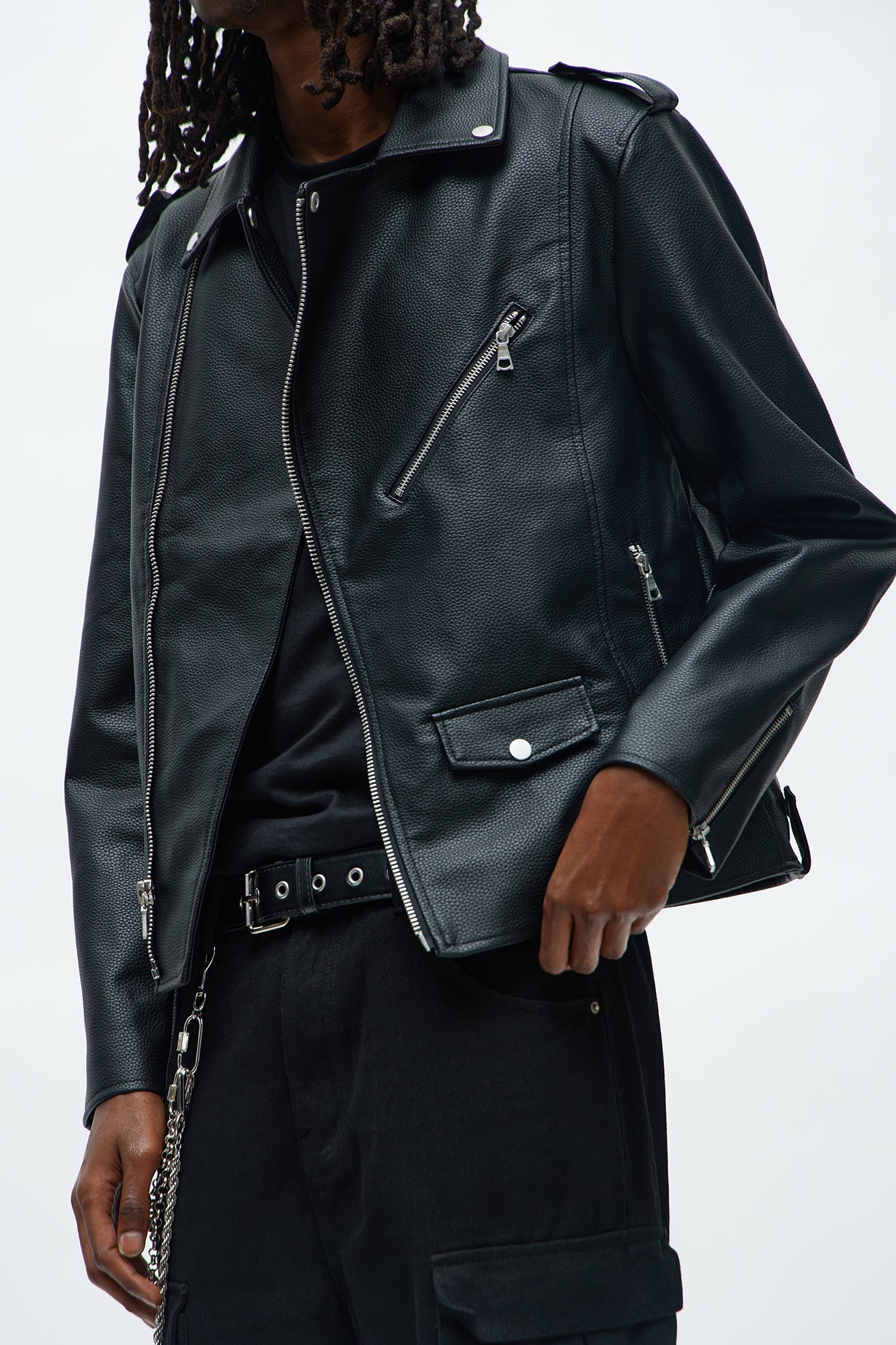 Bike Rider Pebble Faux Leather Moto Jacket - Black