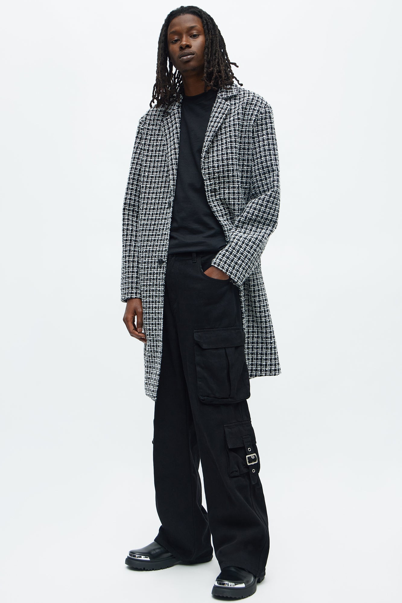 Textured Elevated Square Off Car Coat - Black