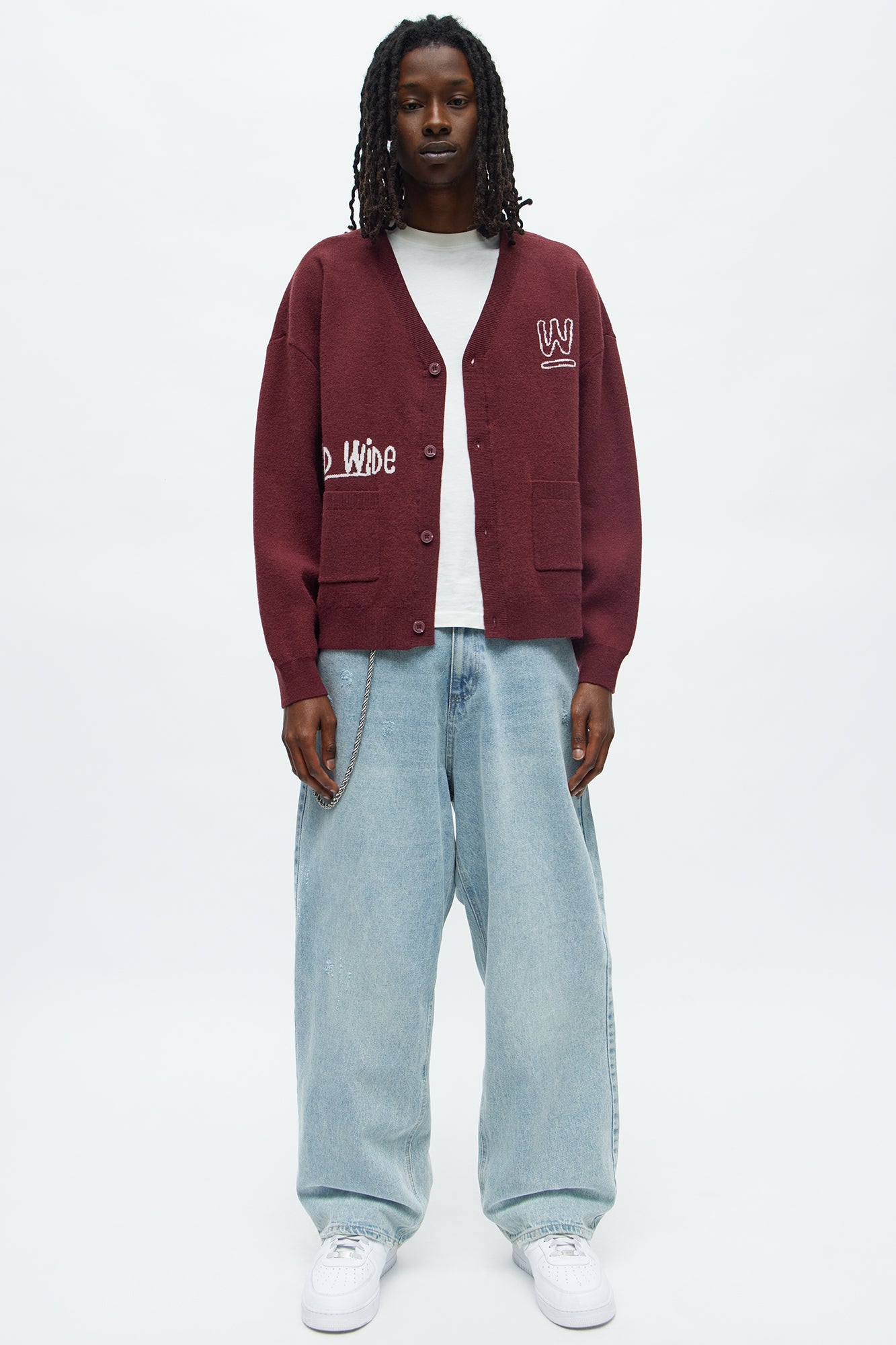 Cropped Clover Academic Sweater Cardigan - Burgundy