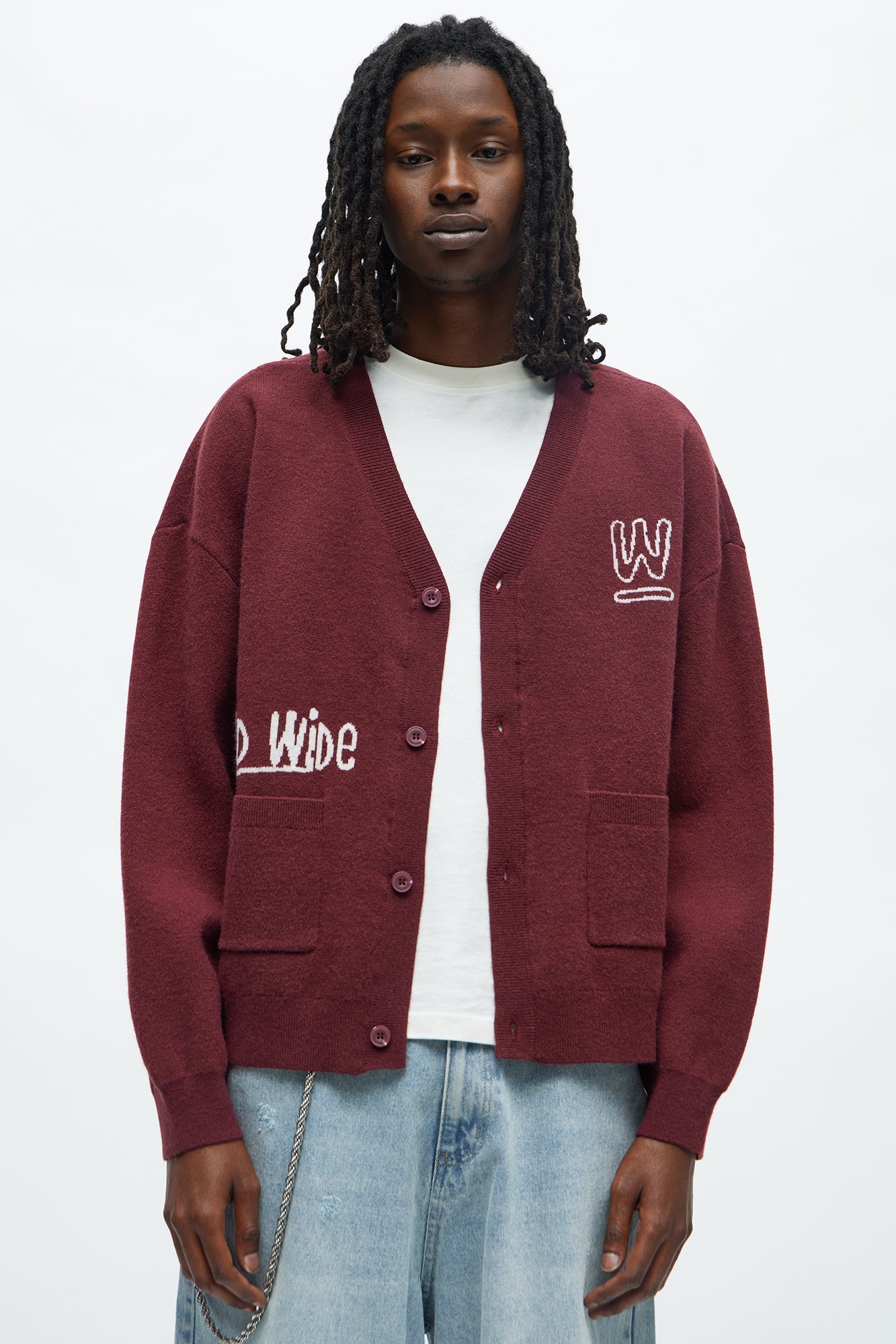 Cropped Clover Academic Sweater Cardigan - Burgundy