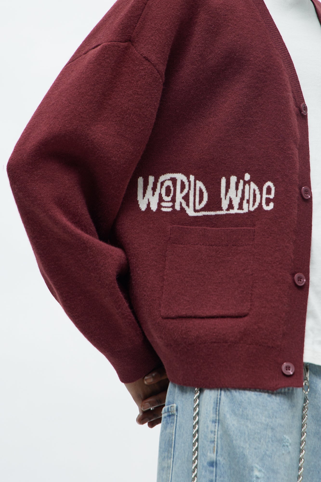 Cropped Clover Academic Sweater Cardigan - Burgundy