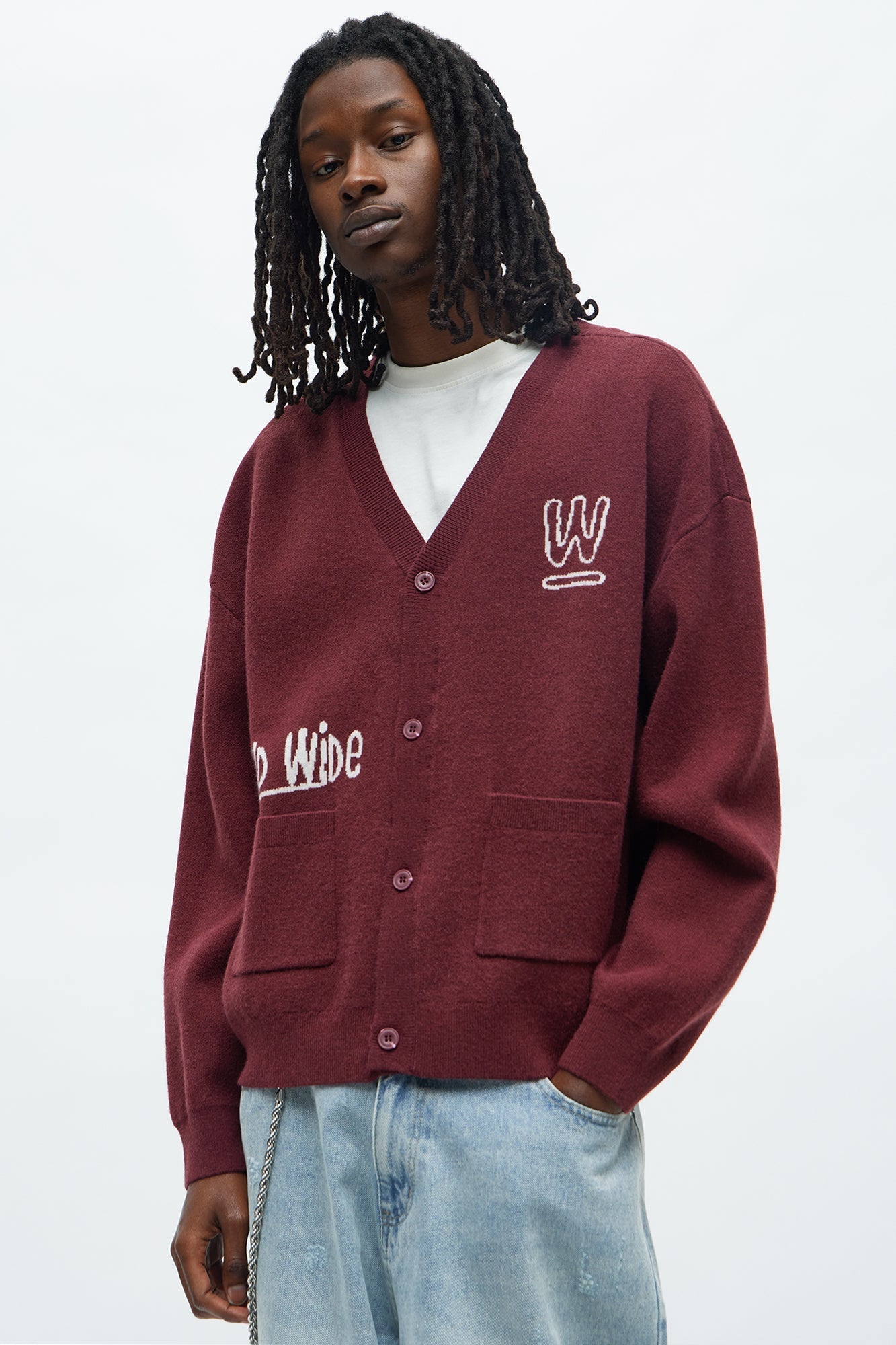 Cropped Clover Academic Sweater Cardigan - Burgundy