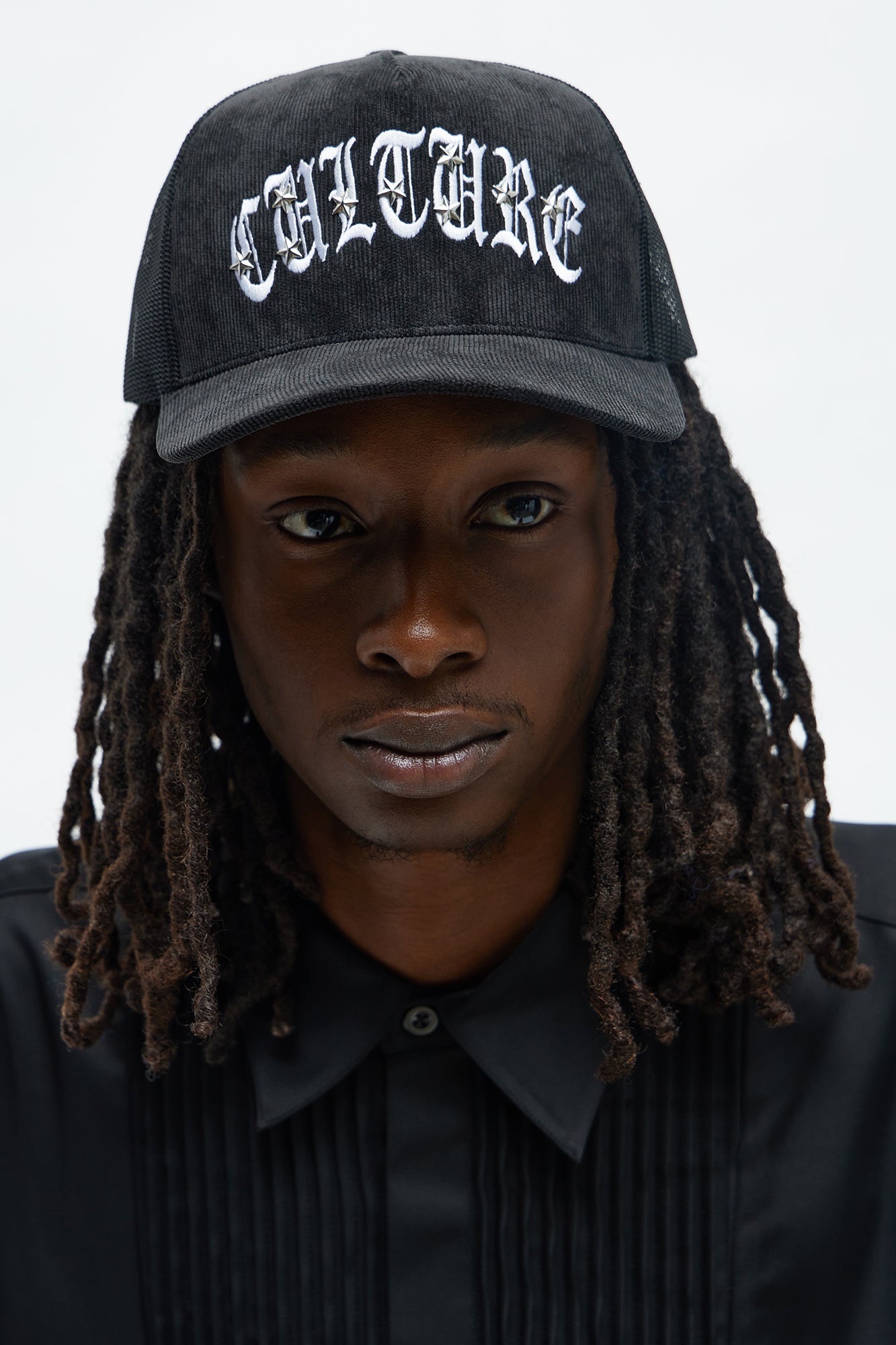 Culture Star Studded Corduroy Structured Snapback Hat - Black