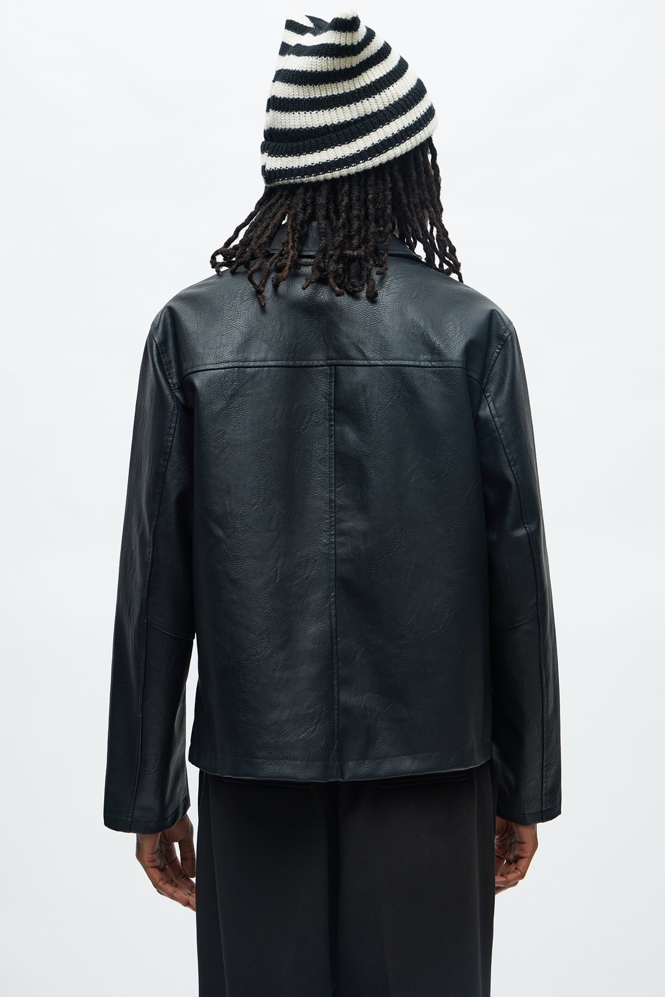 Fireman Clasp Faux Leather Jacket - Black