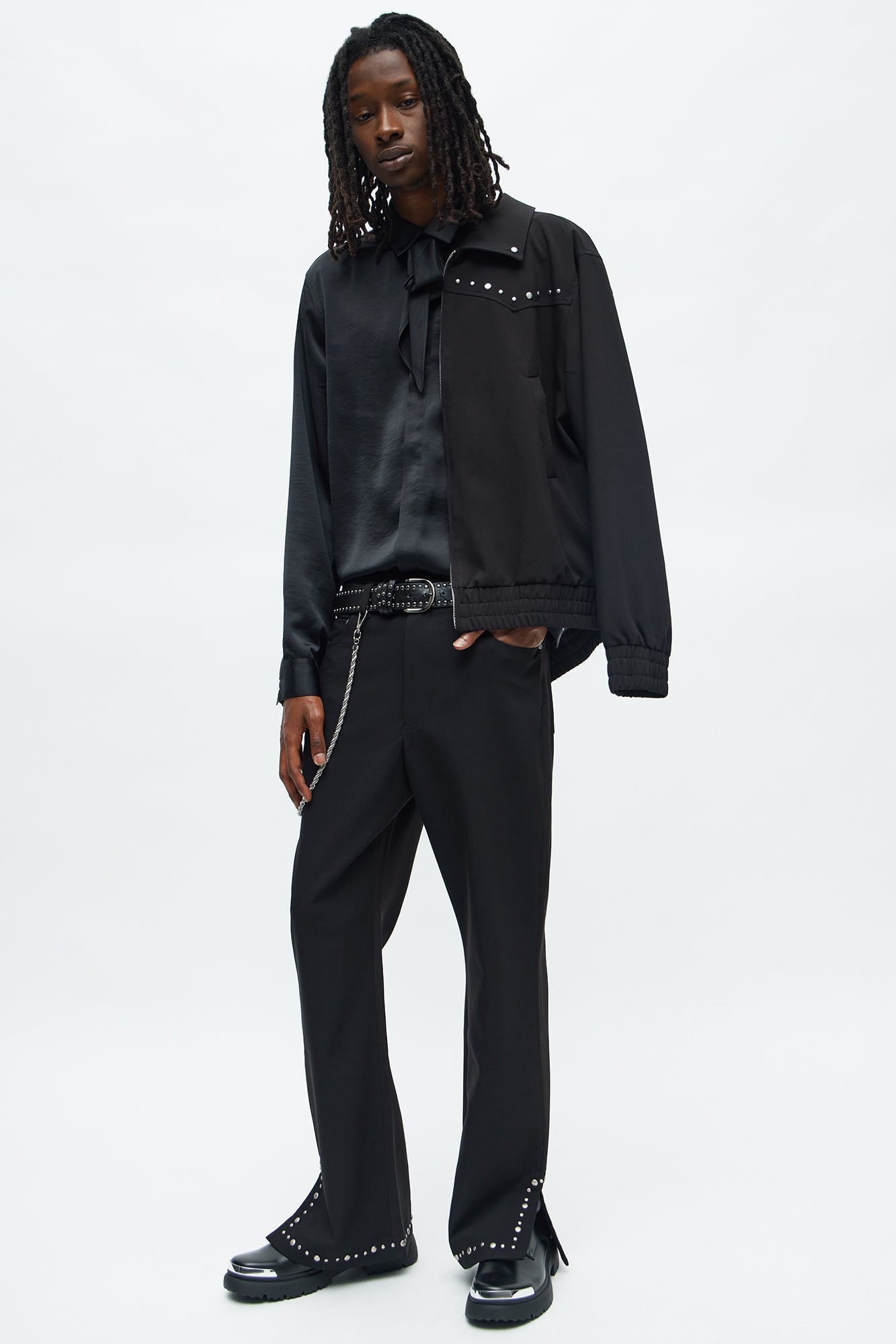 Vox Tie Collar Button Up Shirt - Black