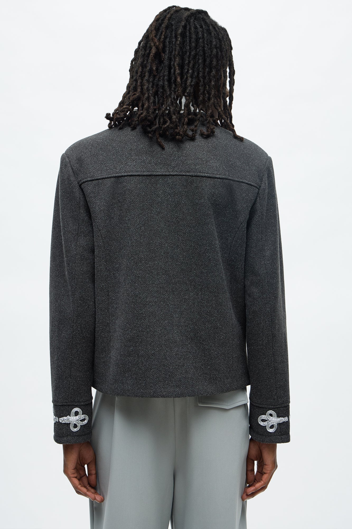 Relaxed Rocker Applique Faux Wool Hybrid Jacket - Dark Grey