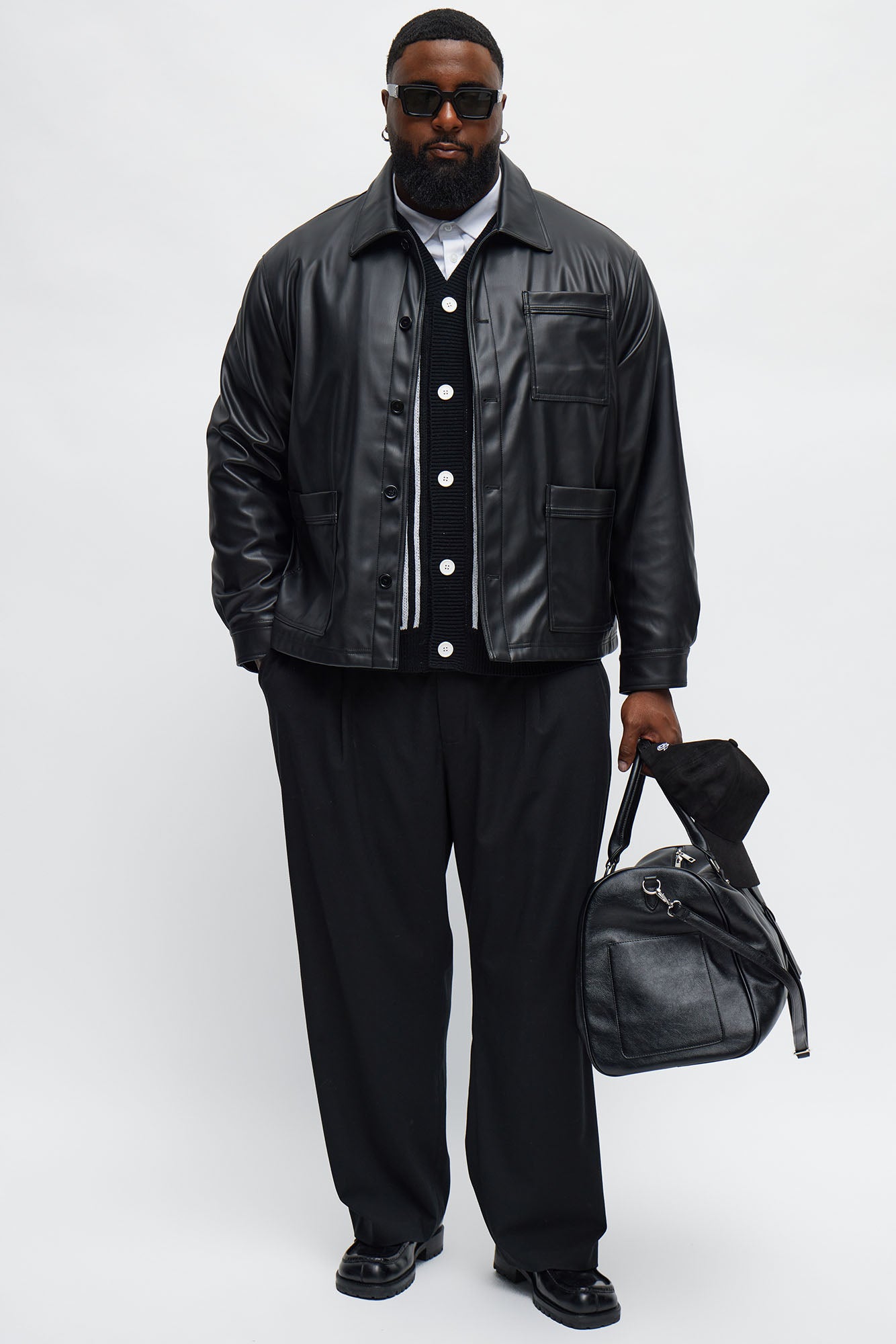 Relaxed Faux Leather Chore Jacket - Black