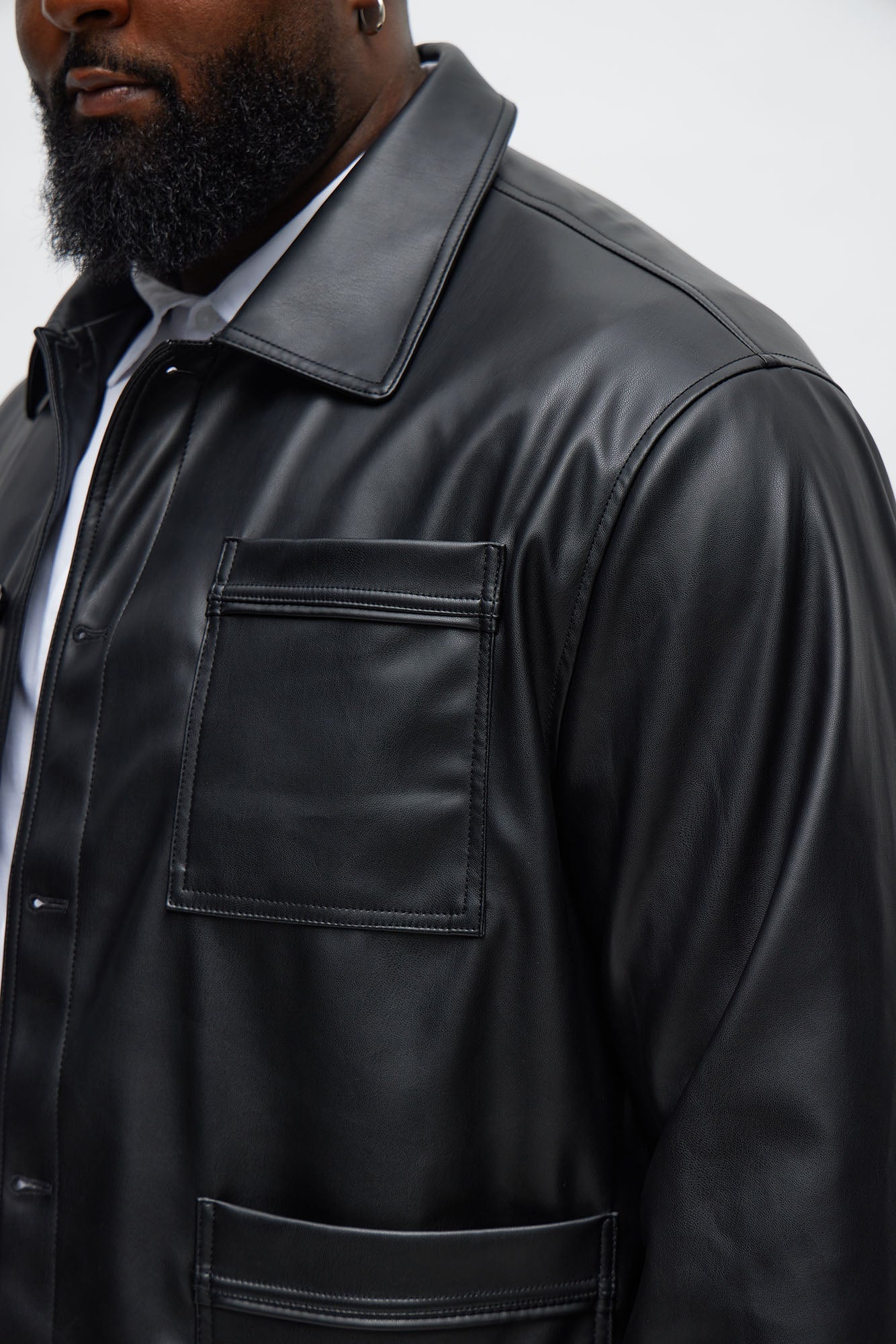 Relaxed Faux Leather Chore Jacket - Black