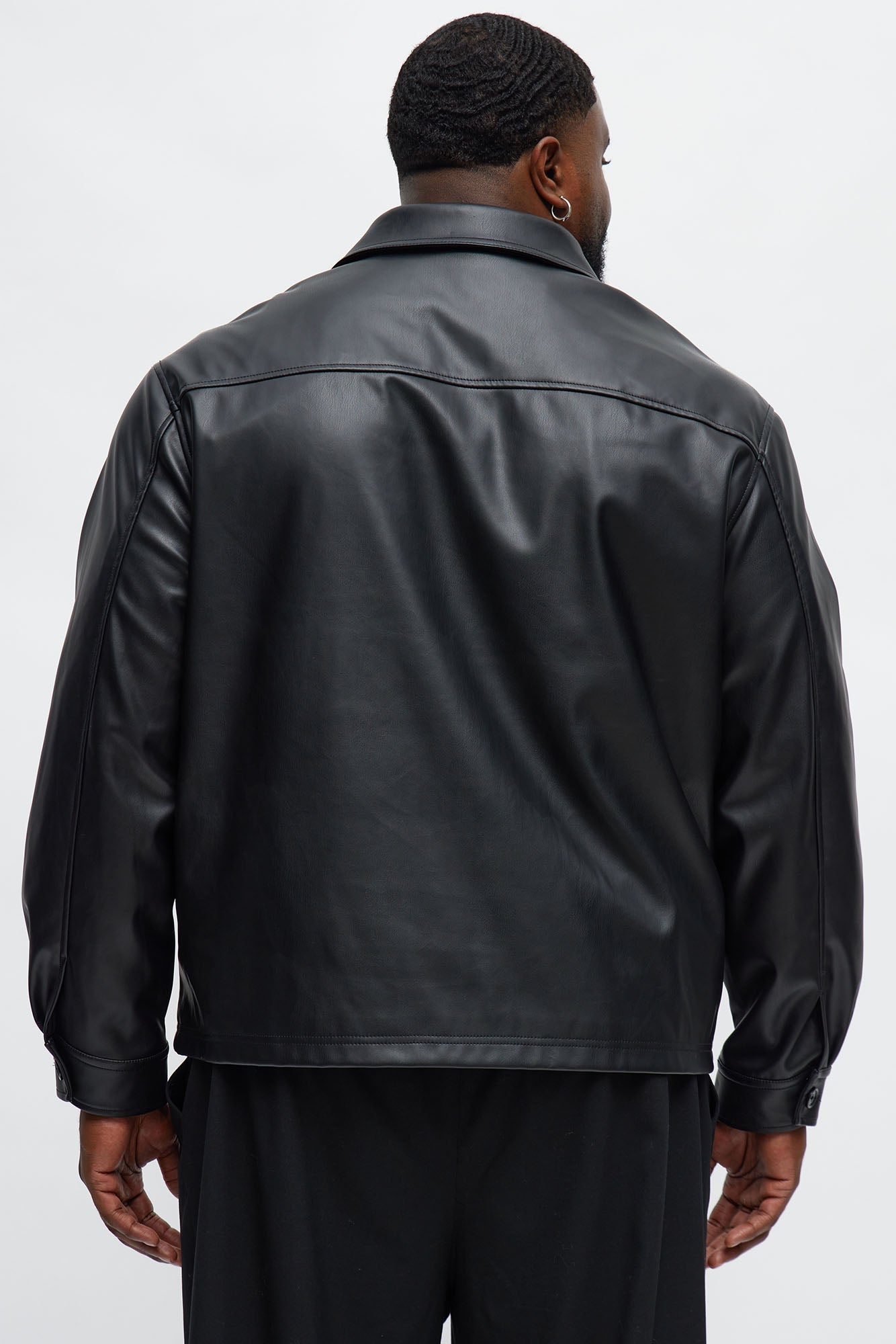 Relaxed Faux Leather Chore Jacket - Black