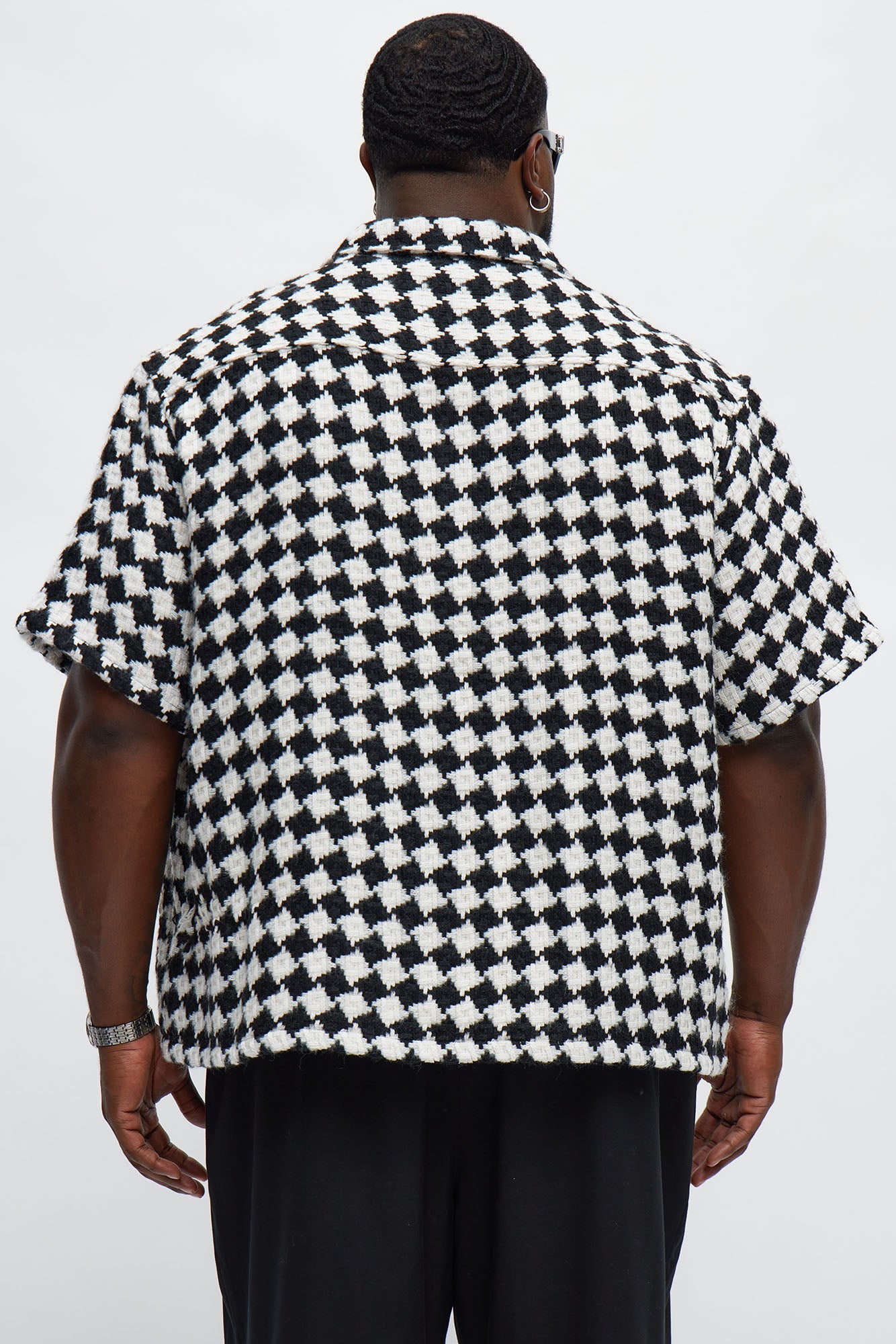 Boxy Cropped Mosaic Button Up Shirt - Black