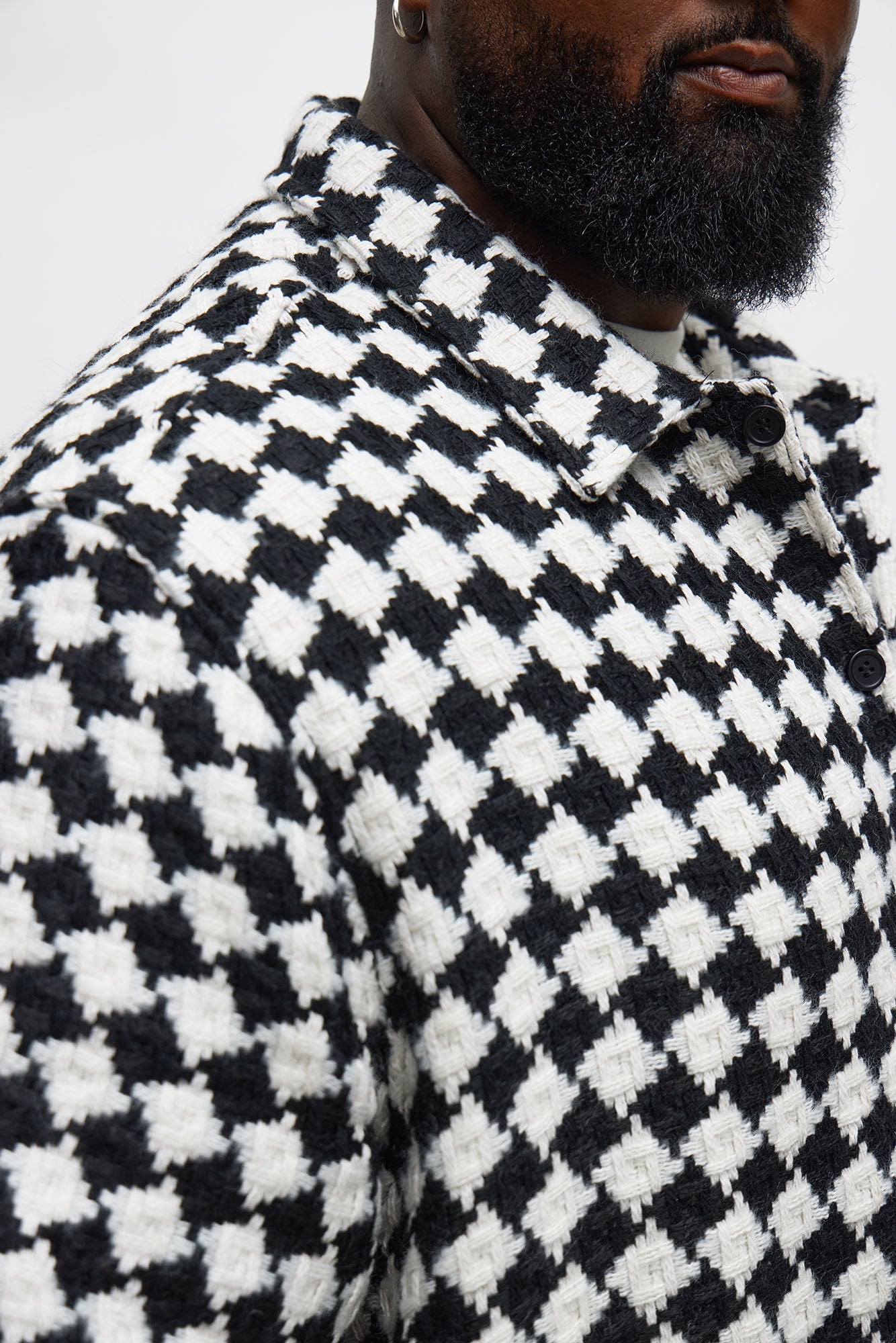 Boxy Cropped Mosaic Button Up Shirt - Black
