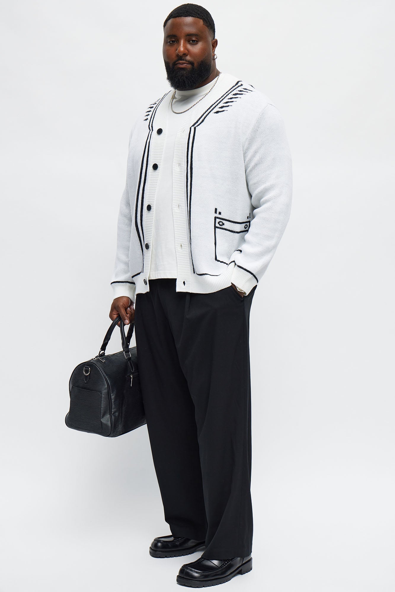 Contrast Detail Cardigan - Cream/combo