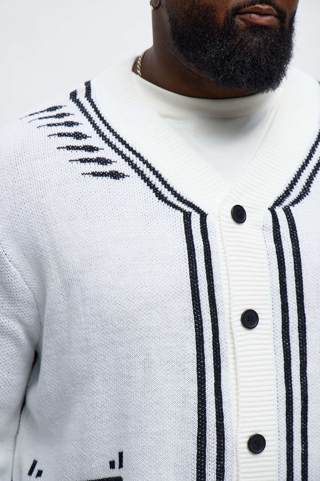 Contrast Detail Cardigan - Cream/combo