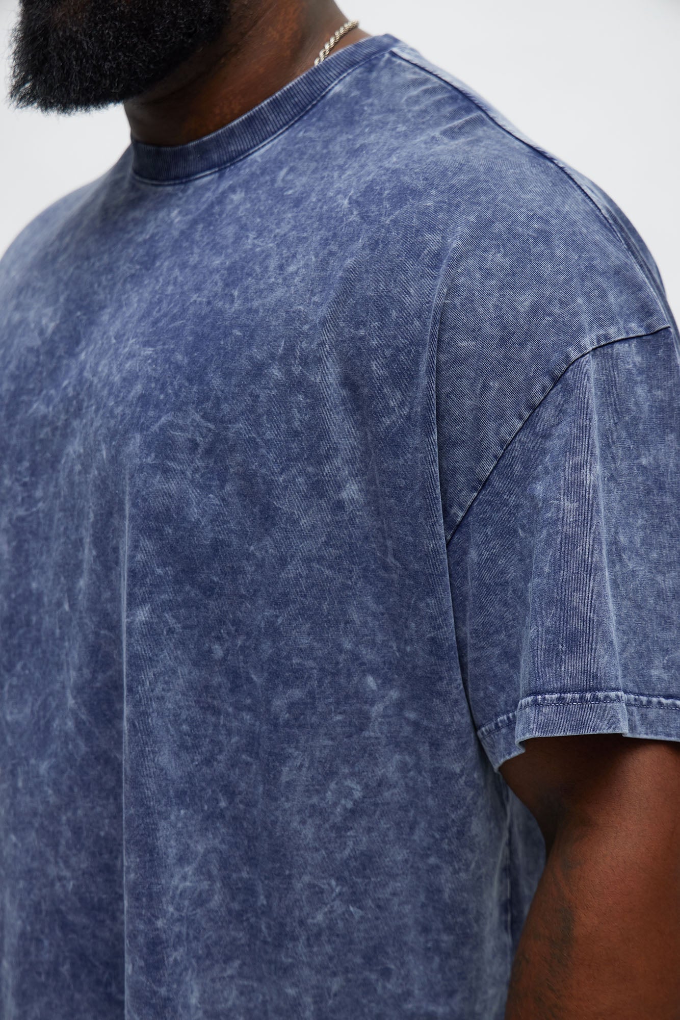 Tinted Acid Wash Boxy Cropped Heavyweight Short Sleeve Tee - Navy