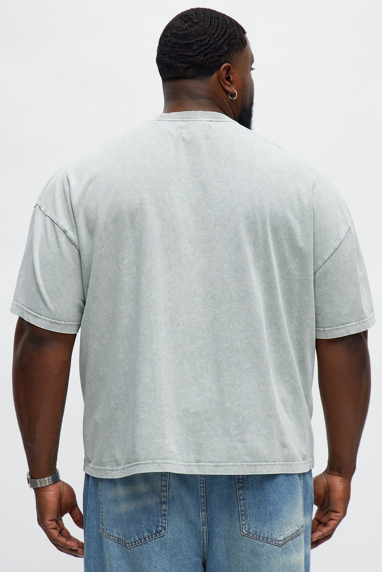 Tinted Acid Wash Boxy Cropped Heavyweight Short Sleeve Tee - Sage