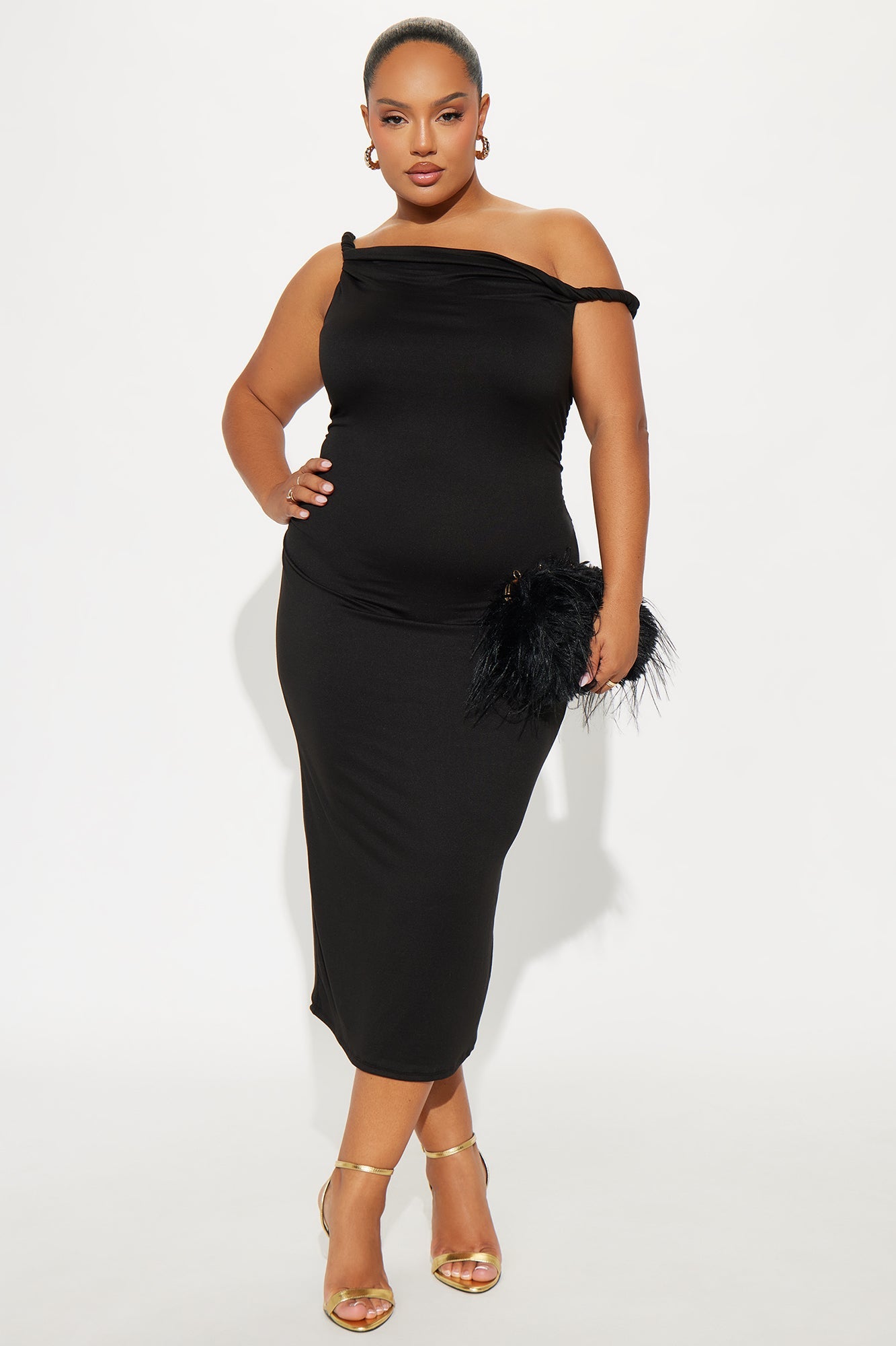 Cassie Off Shoulder Midi Dress - Black