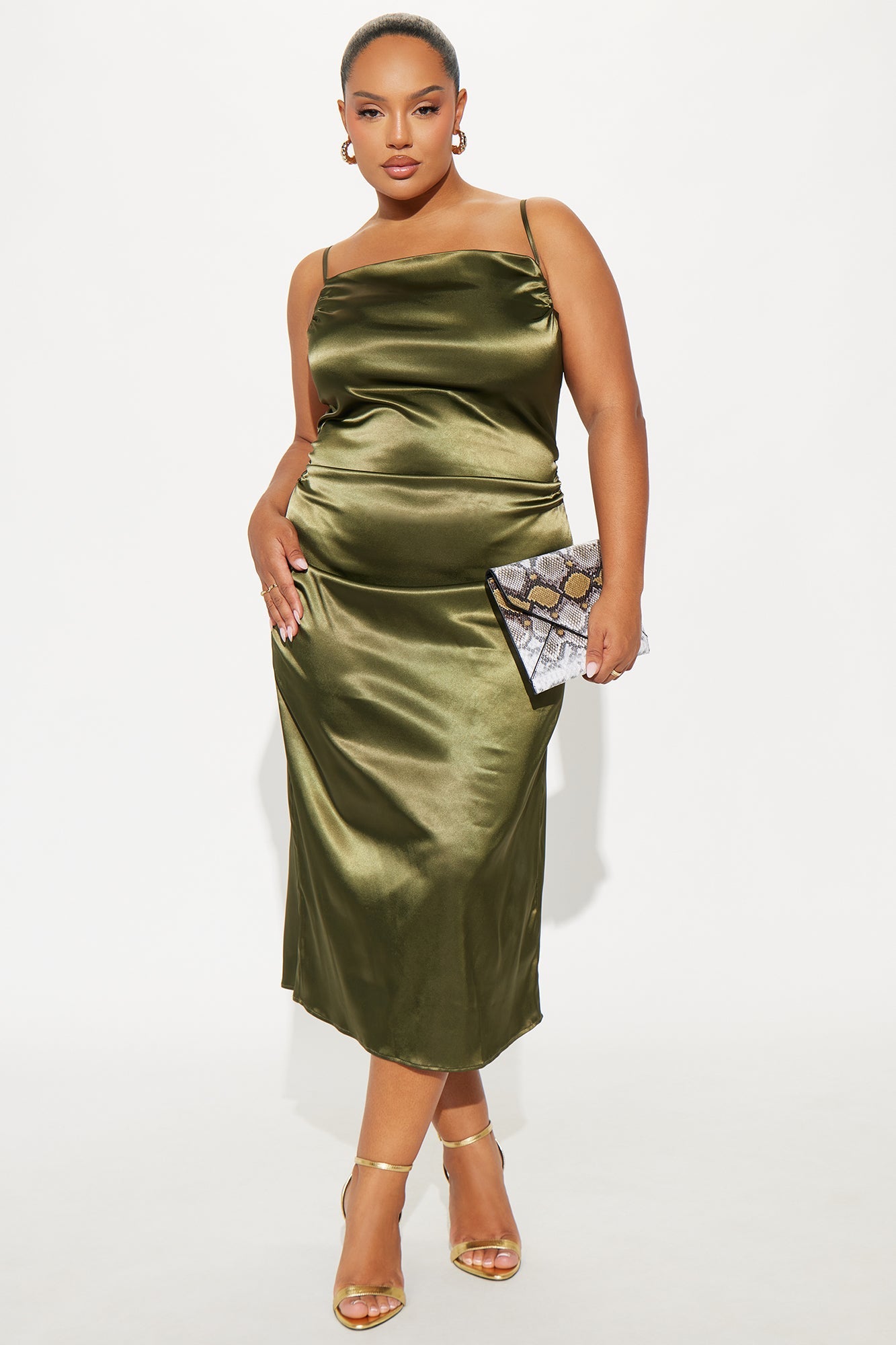 Guest Of Honor Ruched Midi Dress - Olive