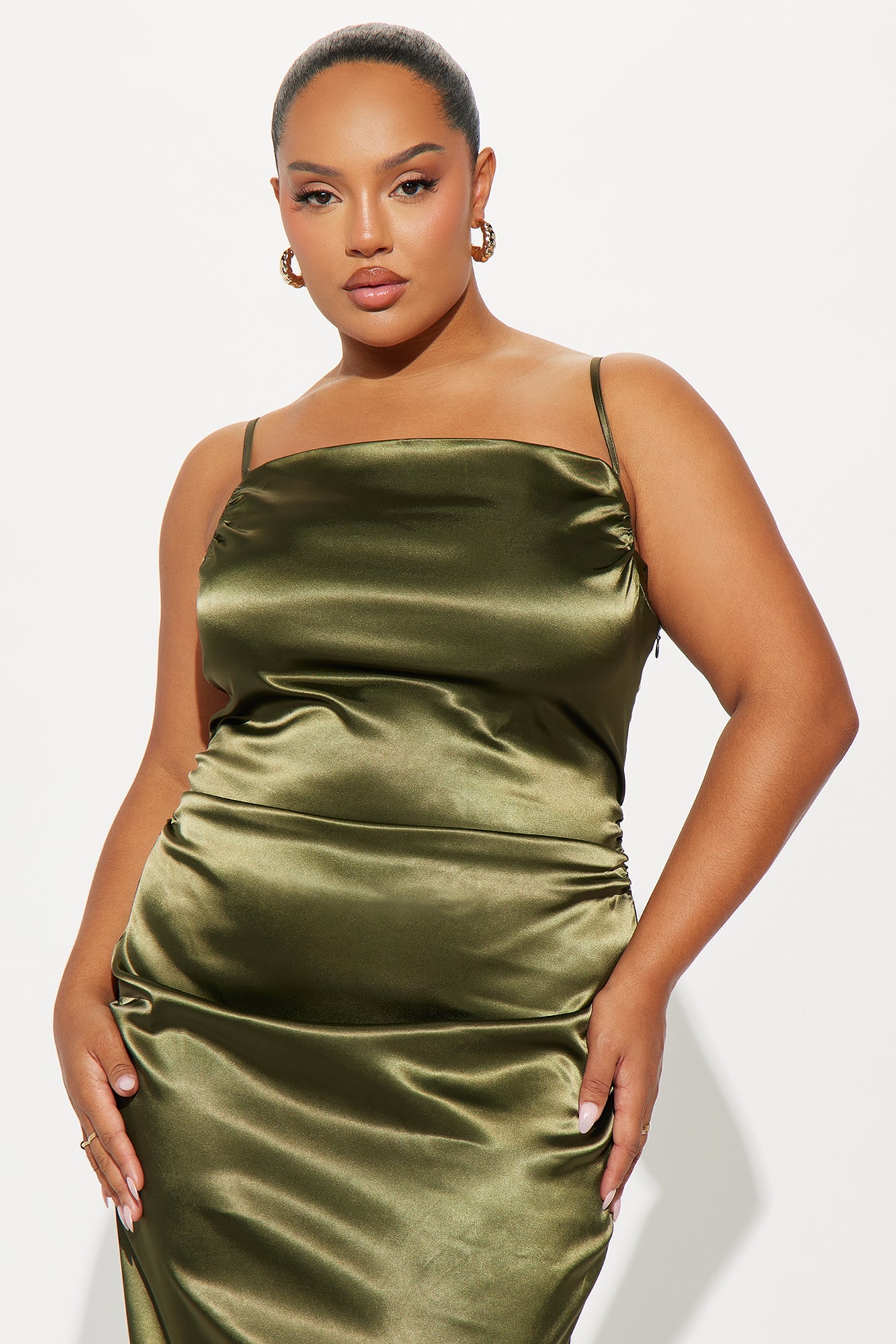 Guest Of Honor Ruched Midi Dress - Olive