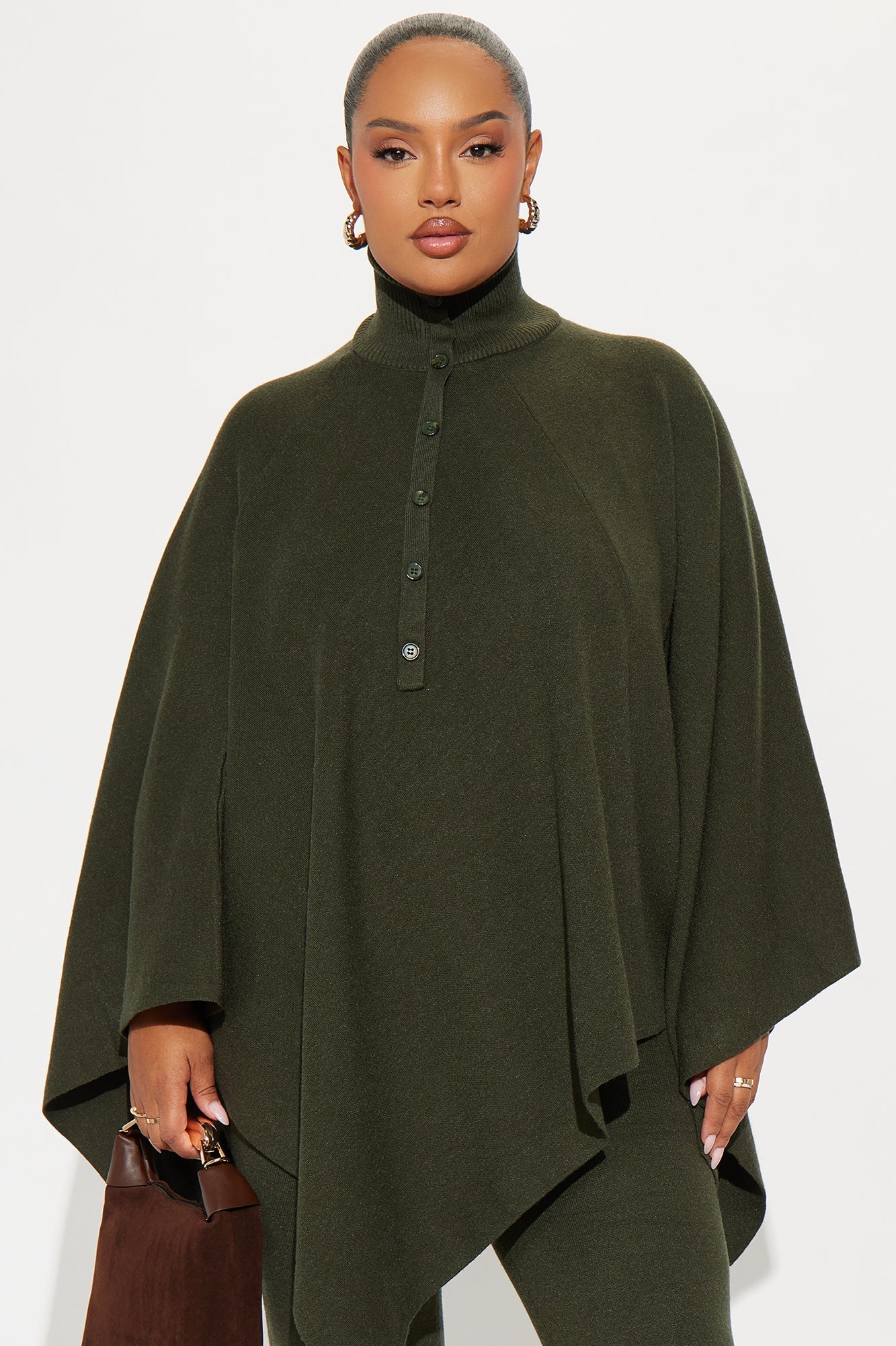 Weekend Rebel Poncho Sweater Pant Set - Olive
