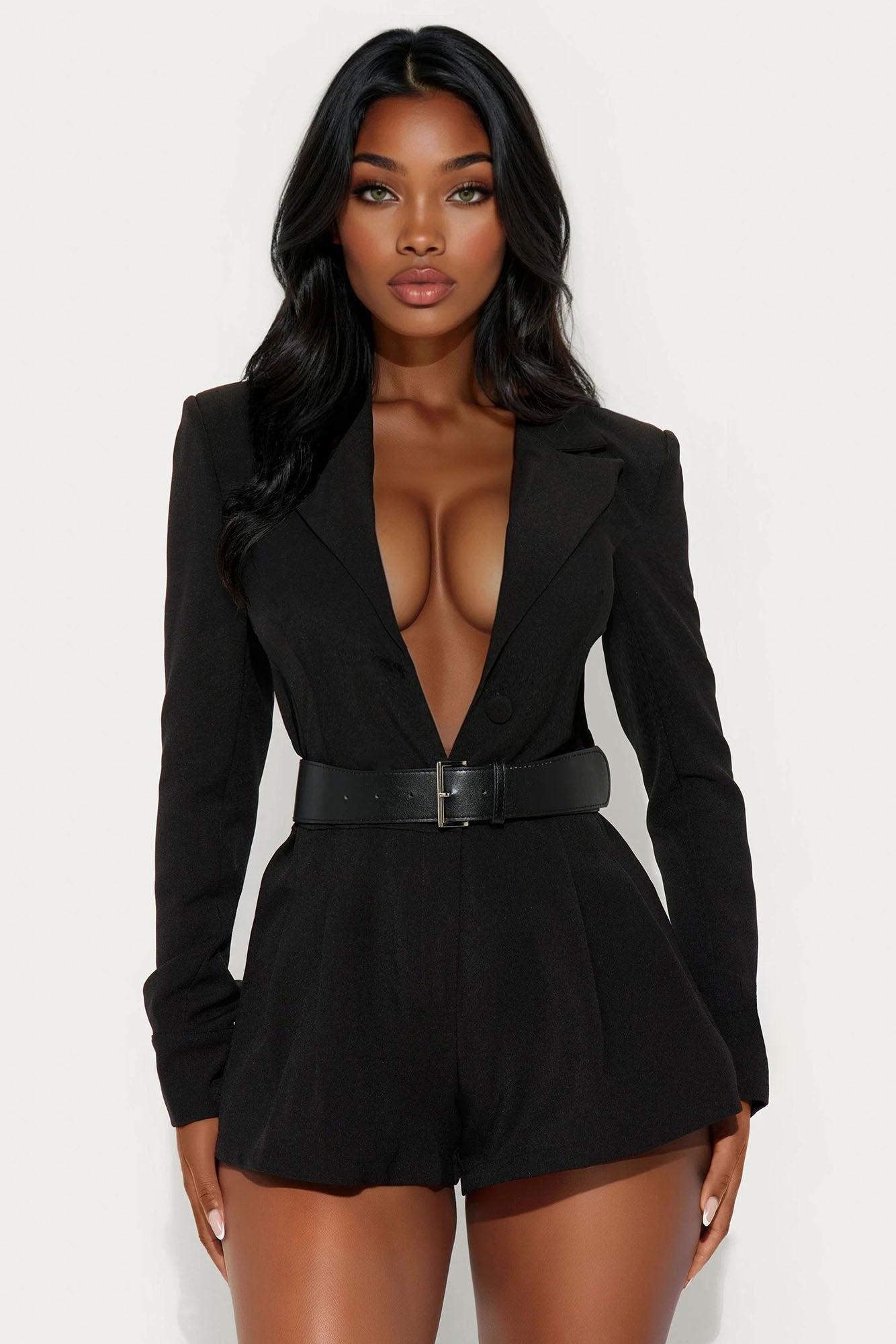 Seraphine 2 Piece Belted Blazer Romper - Black