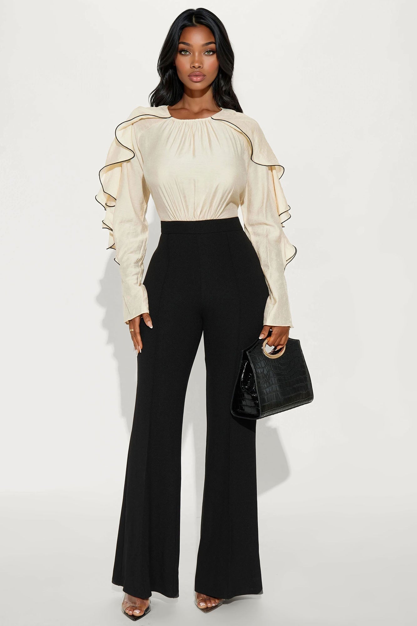 Rika Ruffle Wide Leg Jumpsuit - Black/combo