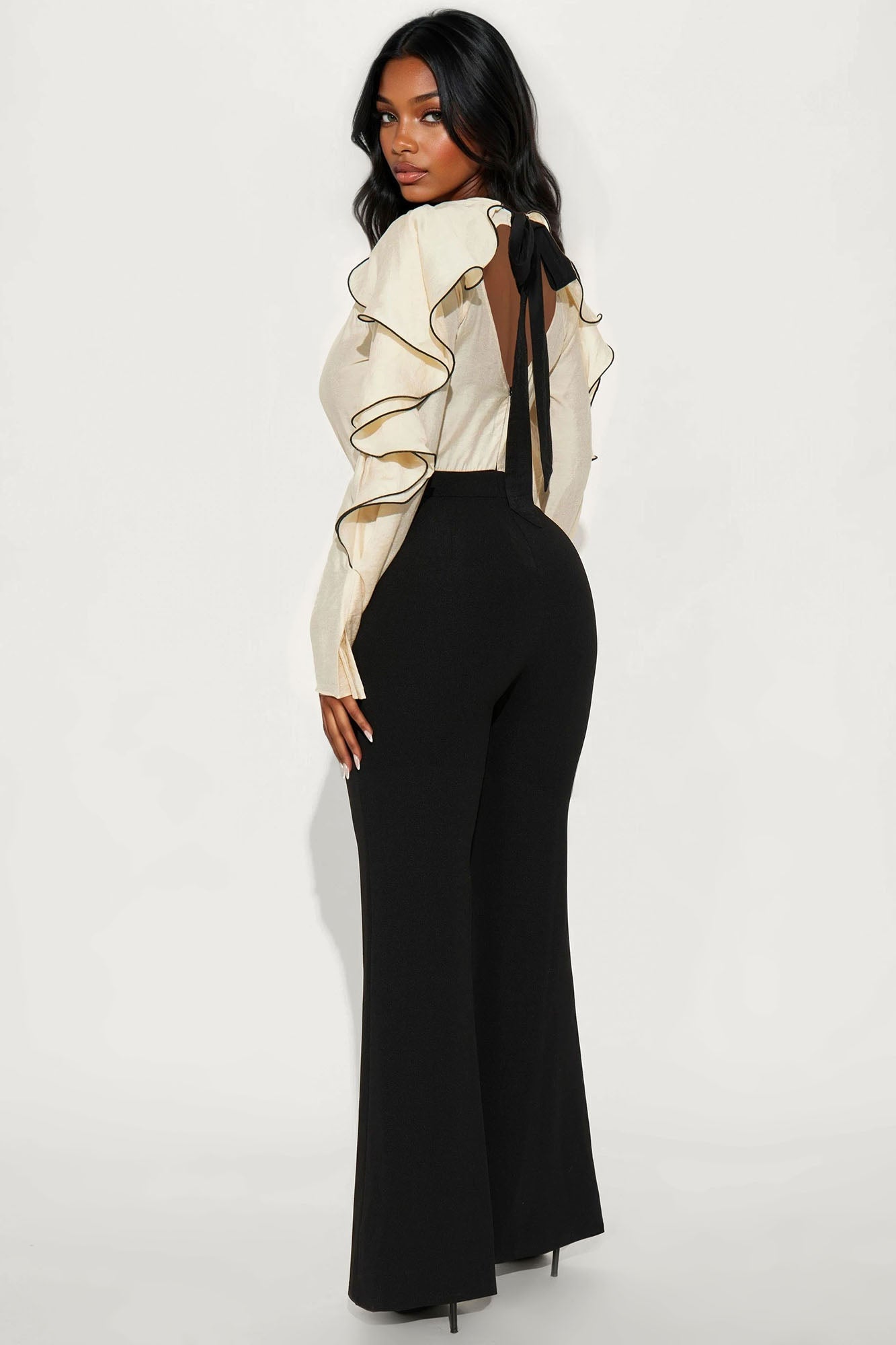 Rika Ruffle Wide Leg Jumpsuit - Black/combo